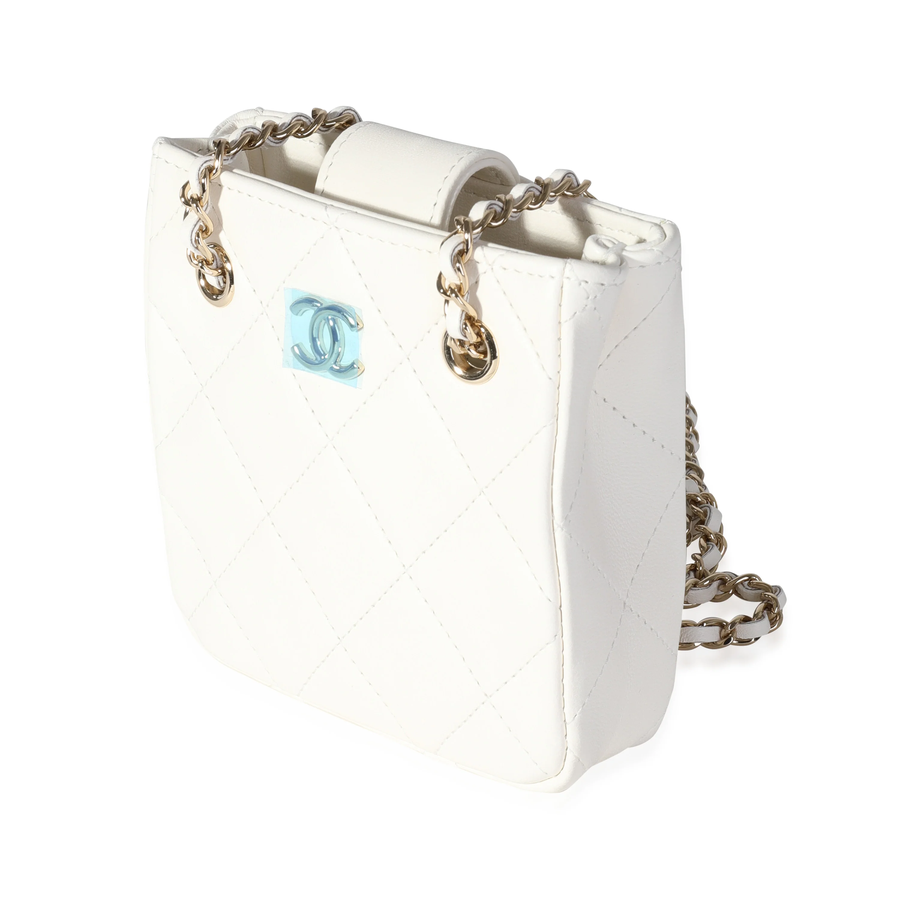 White Quilted Lambskin Tiny Shopping Bag - Image 2