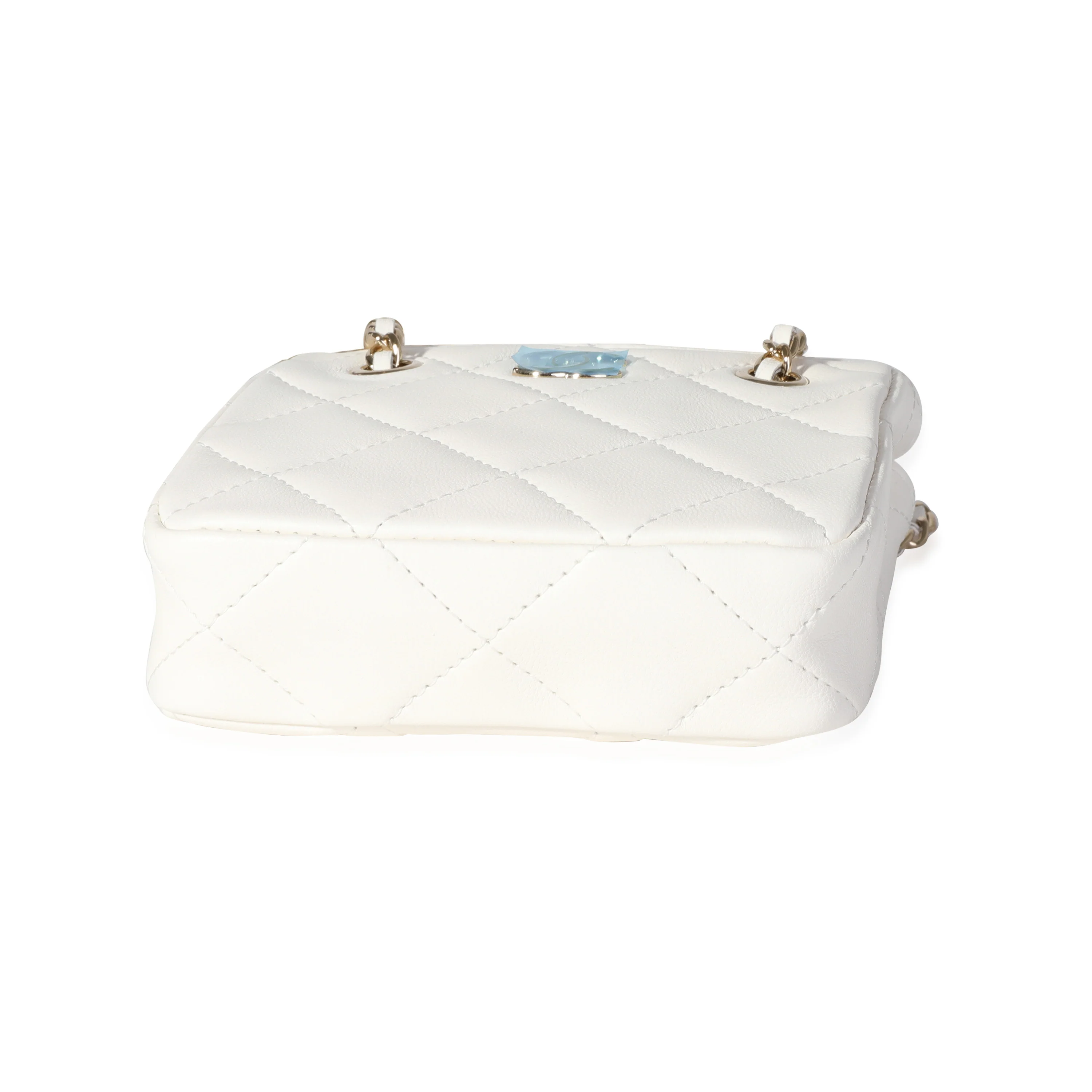 White Quilted Lambskin Tiny Shopping Bag - Image 5