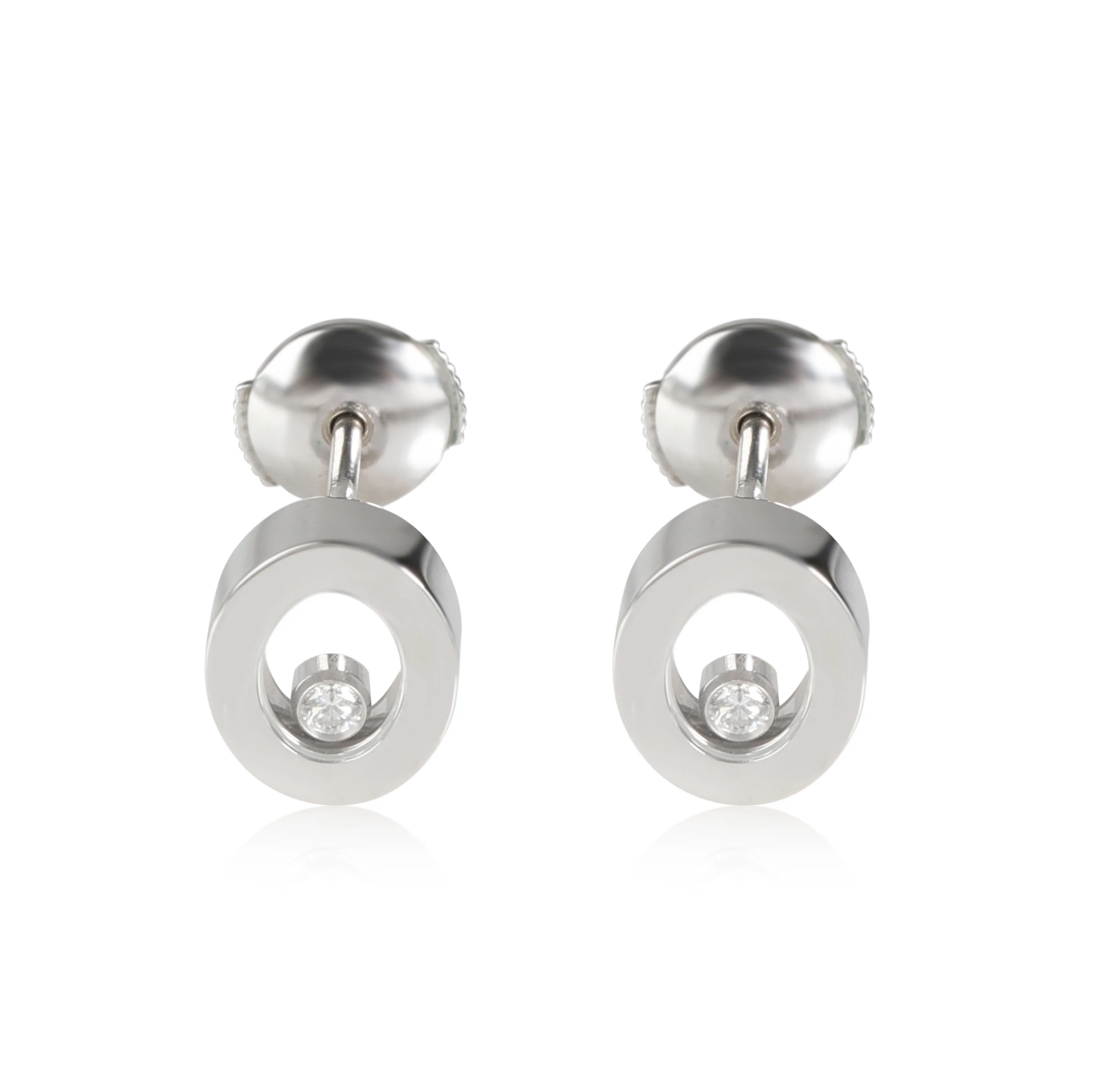 Chopard Happy Diamonds Oval Stud Earrings in 18K White Gold 0.11 Ctw