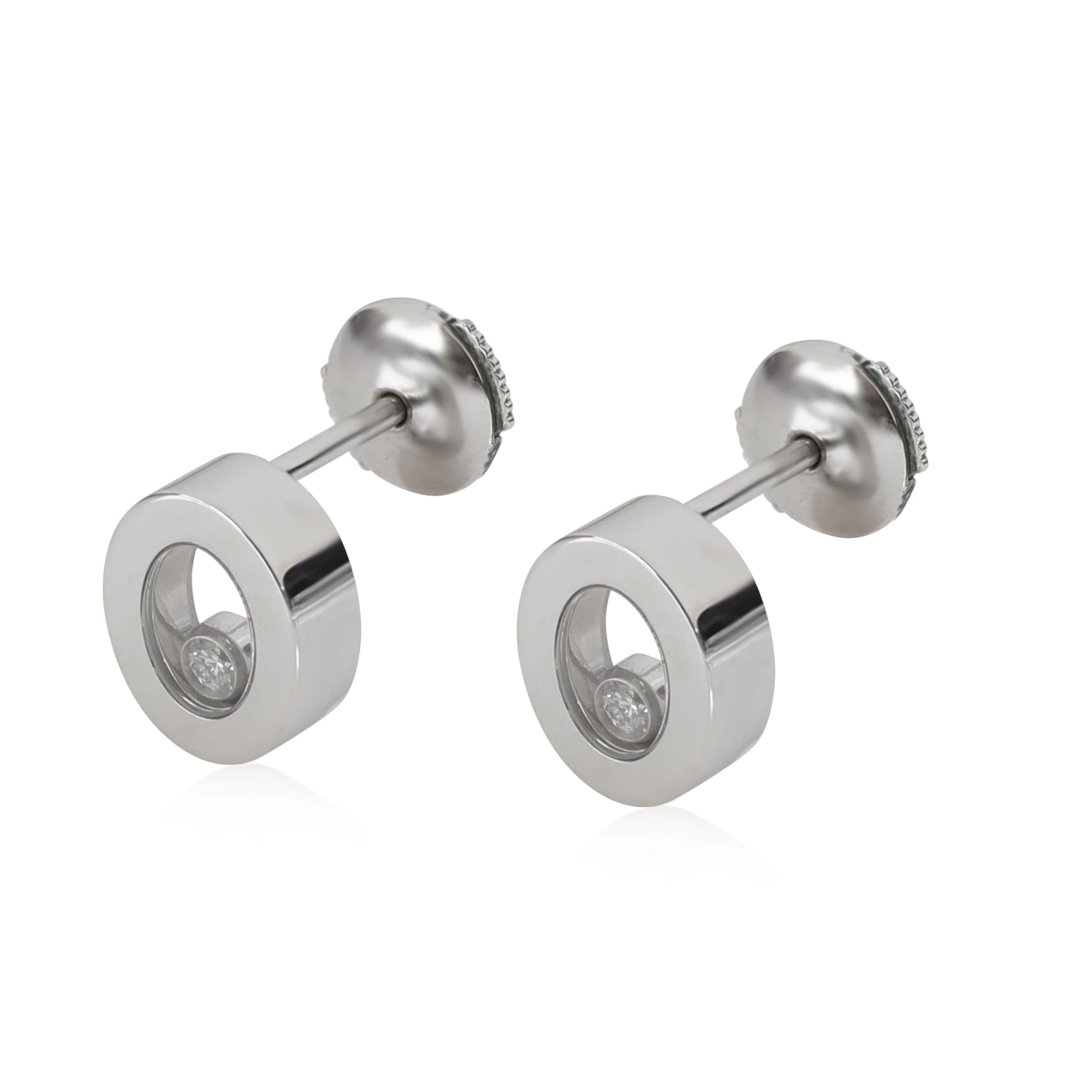 Chopard Happy Diamonds Oval Stud Earrings in 18K White Gold 0.11 Ctw - Image 2