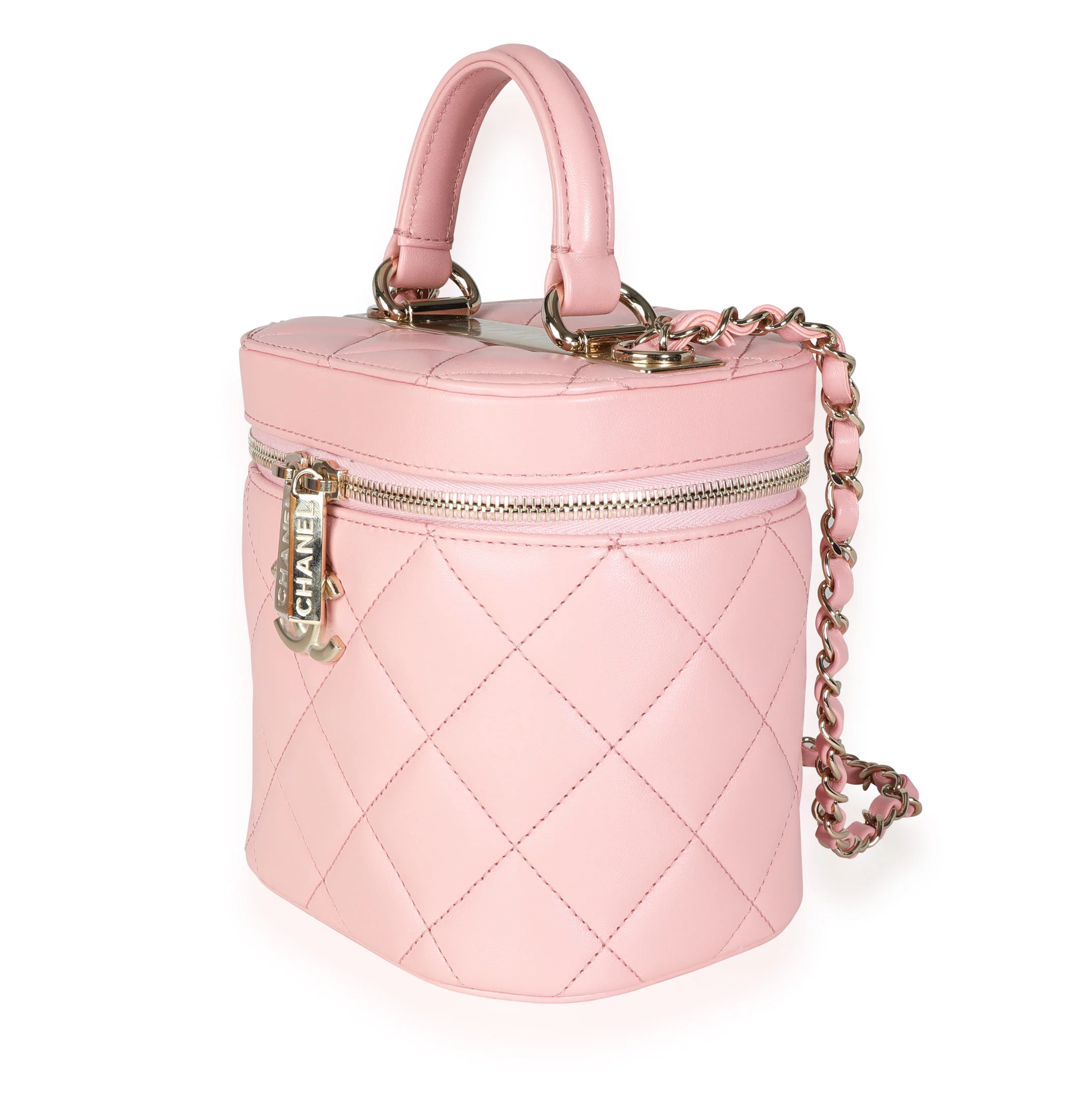 Light Pink Quilted Lambskin Small Trendy CC Vanity Case - Image 2