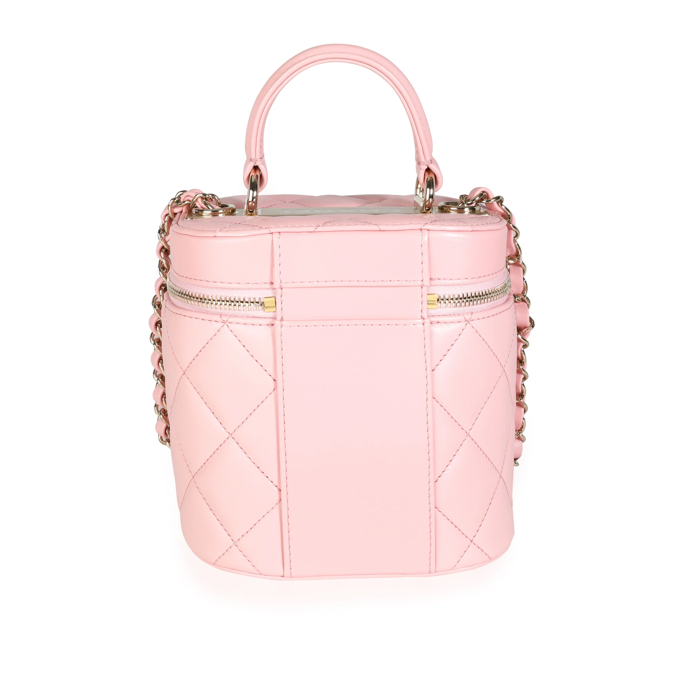 Light Pink Quilted Lambskin Small Trendy CC Vanity Case - Image 3