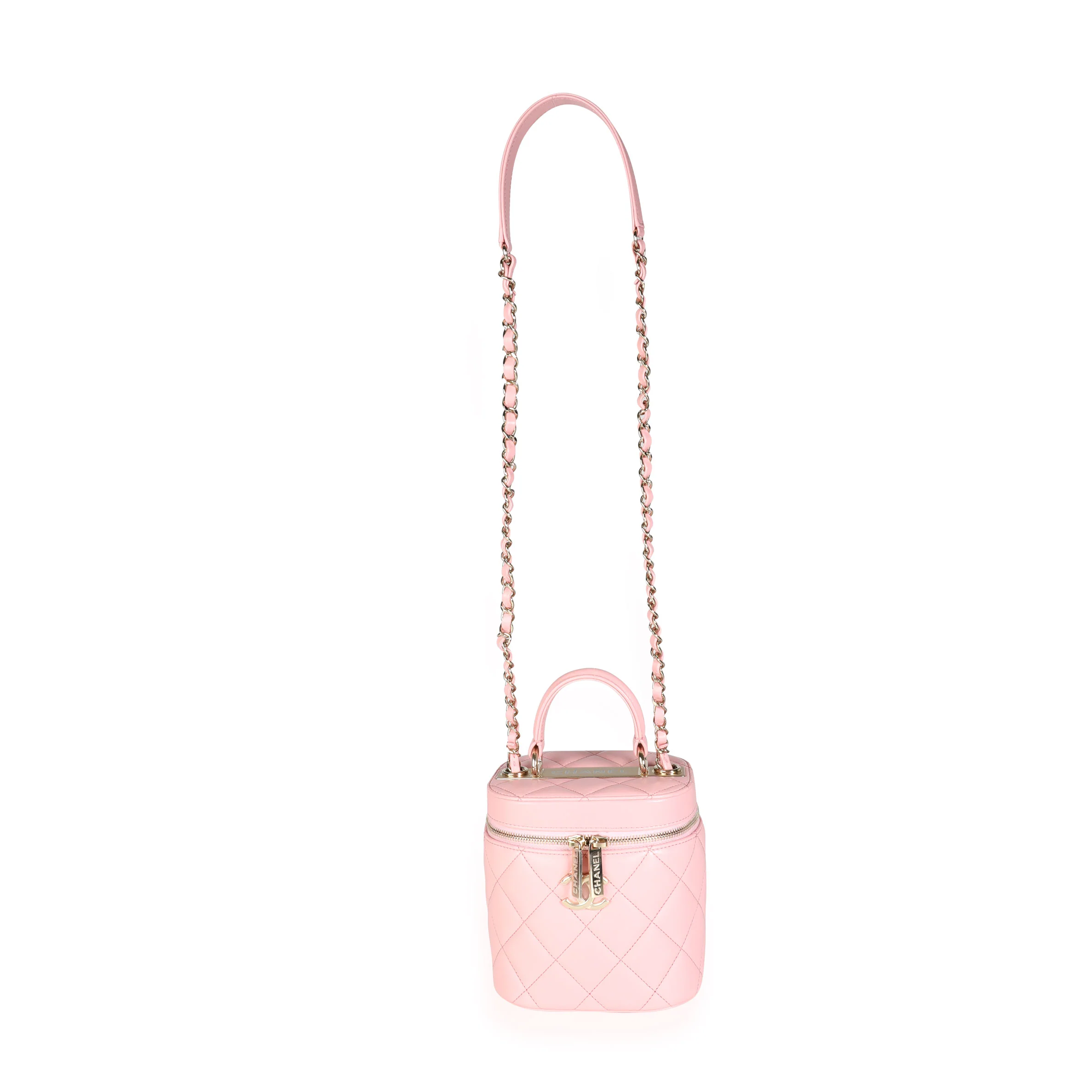 Light Pink Quilted Lambskin Small Trendy CC Vanity Case - Image 4