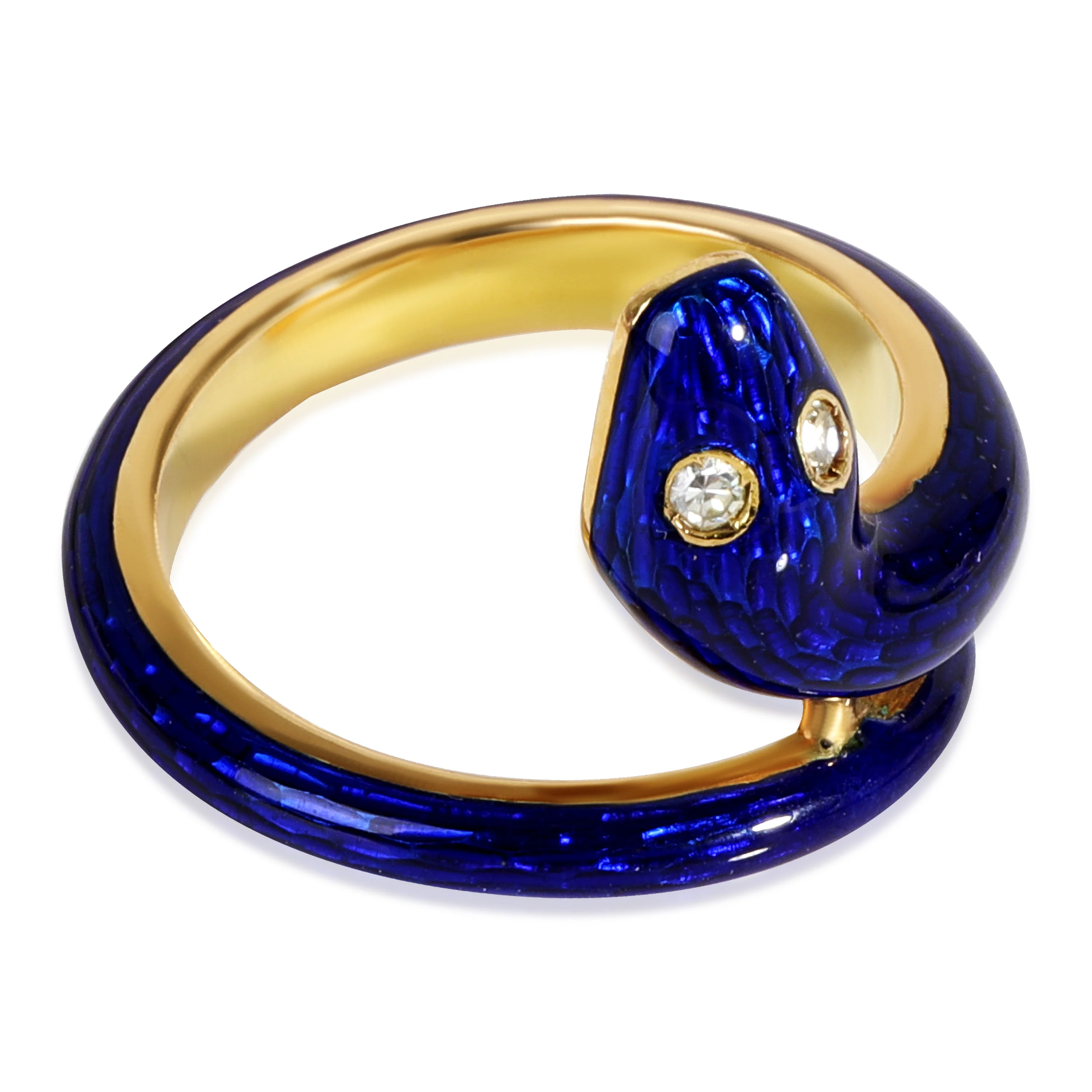 Blue Enamel Snake Ring in 18k Yellow Gold, 0.06 Ctw Eyes - Image 2