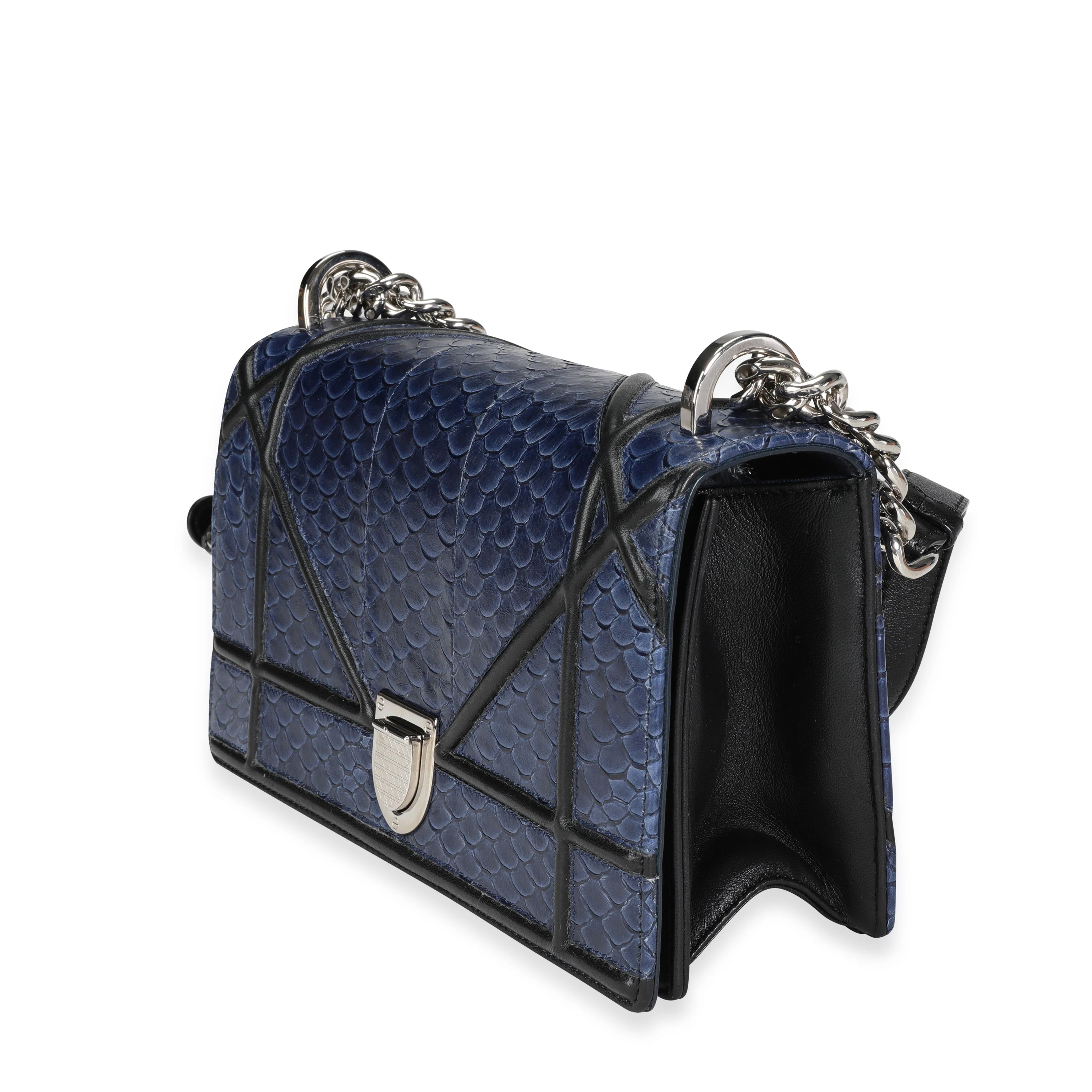 Dior Navy Python & Black Leather Diorama Flap Bag - Image 2