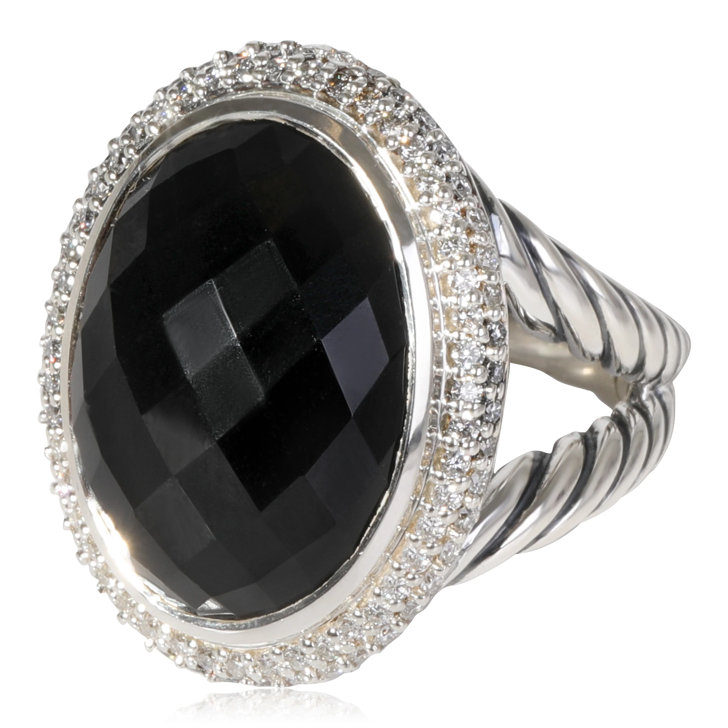 David Yurman Black Onyx & Diamond Cocktail Ring, Sterling Silver, 0.81 Ctw