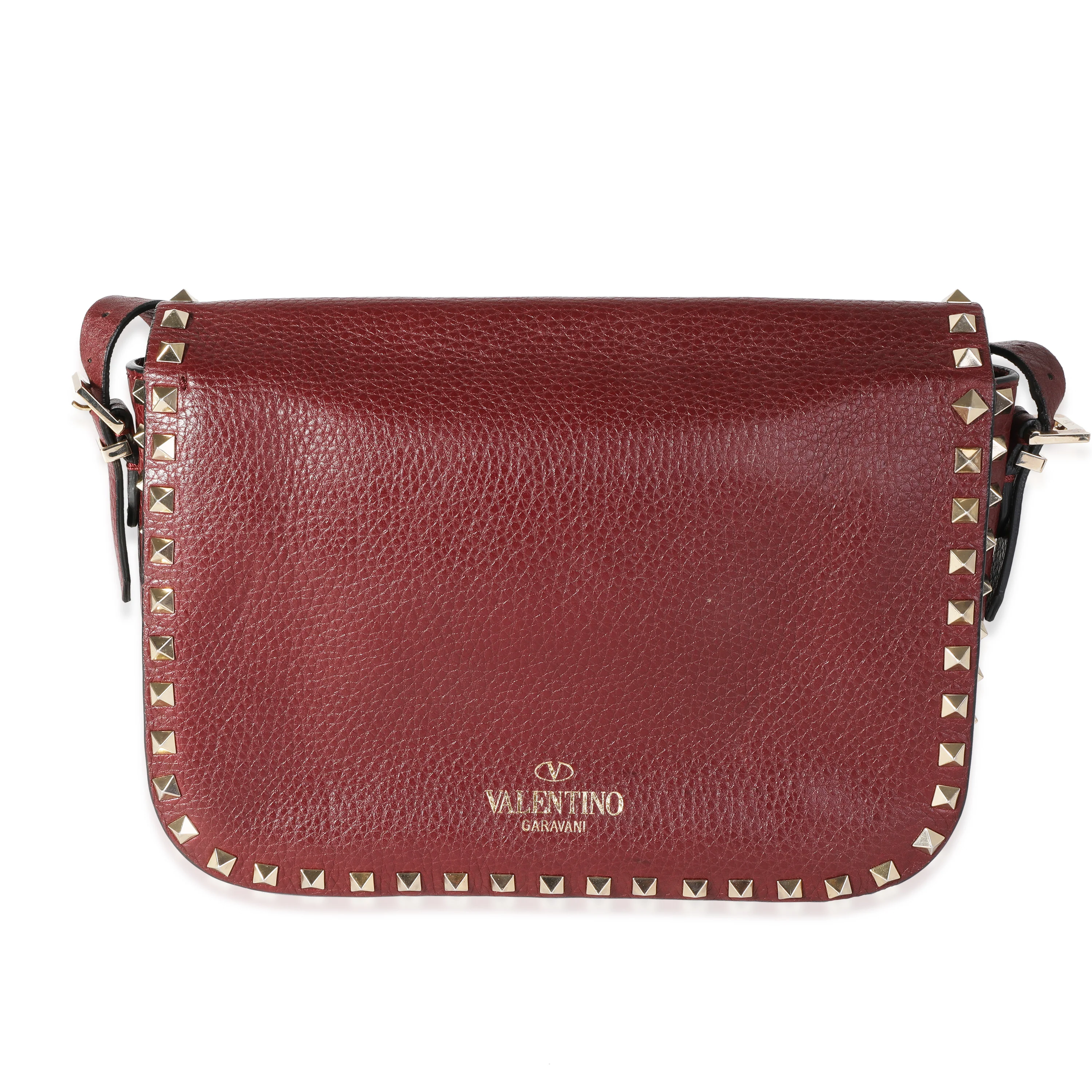 Valentino Burgundy Leather Rockstud Flip Lock Crossbody - Image 3