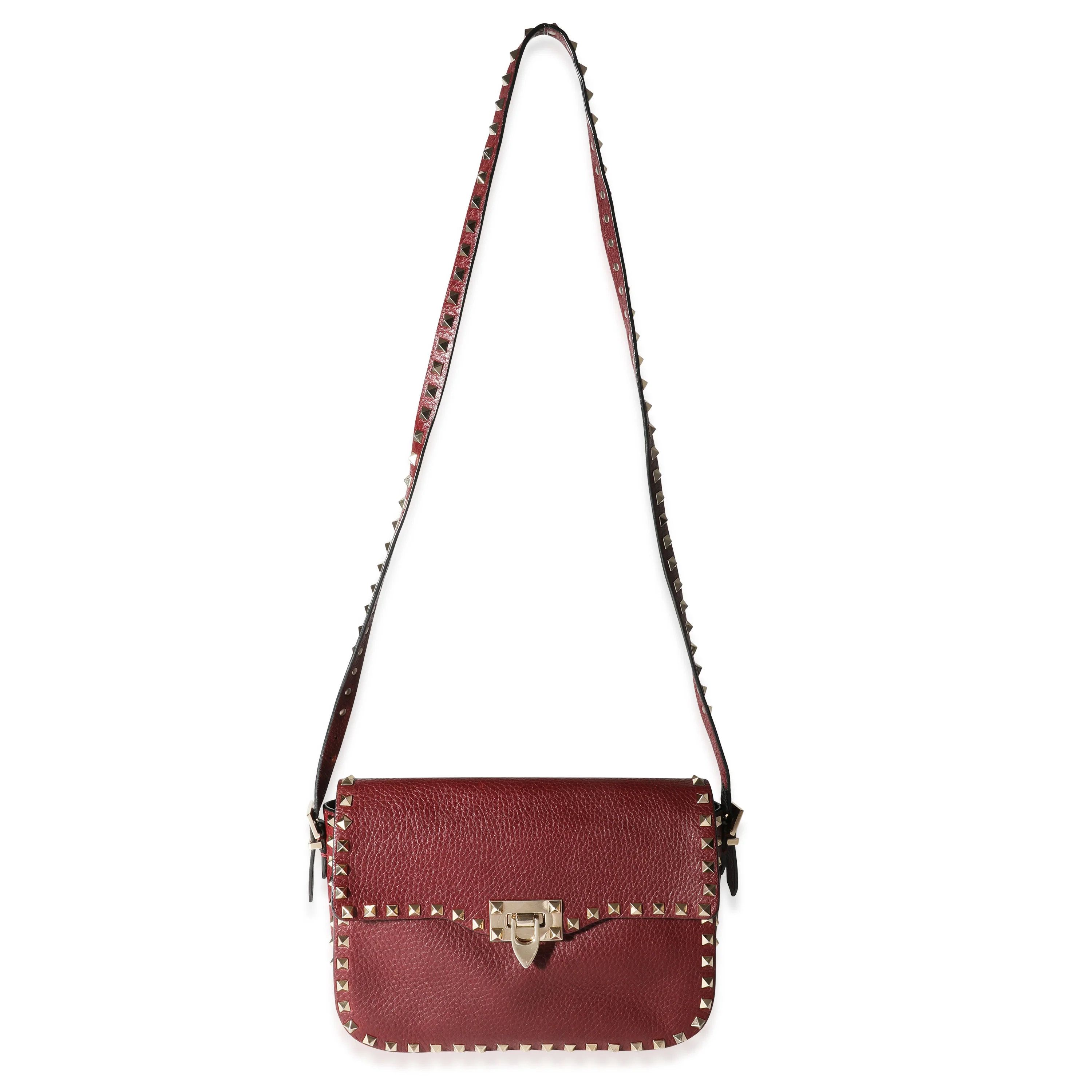 Valentino Burgundy Leather Rockstud Flip Lock Crossbody - Image 4
