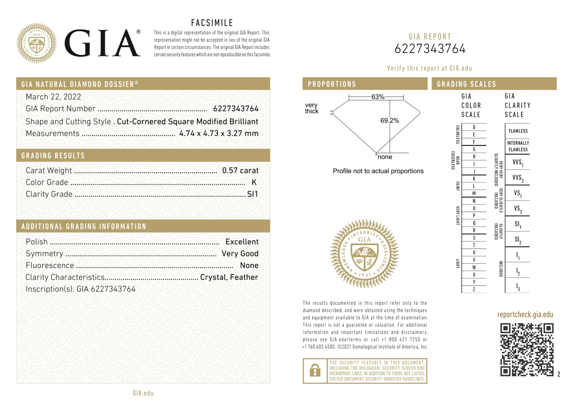 GIA Certified 0.57 Ct Radiant cut K SI1 Loose Diamond - Image 2