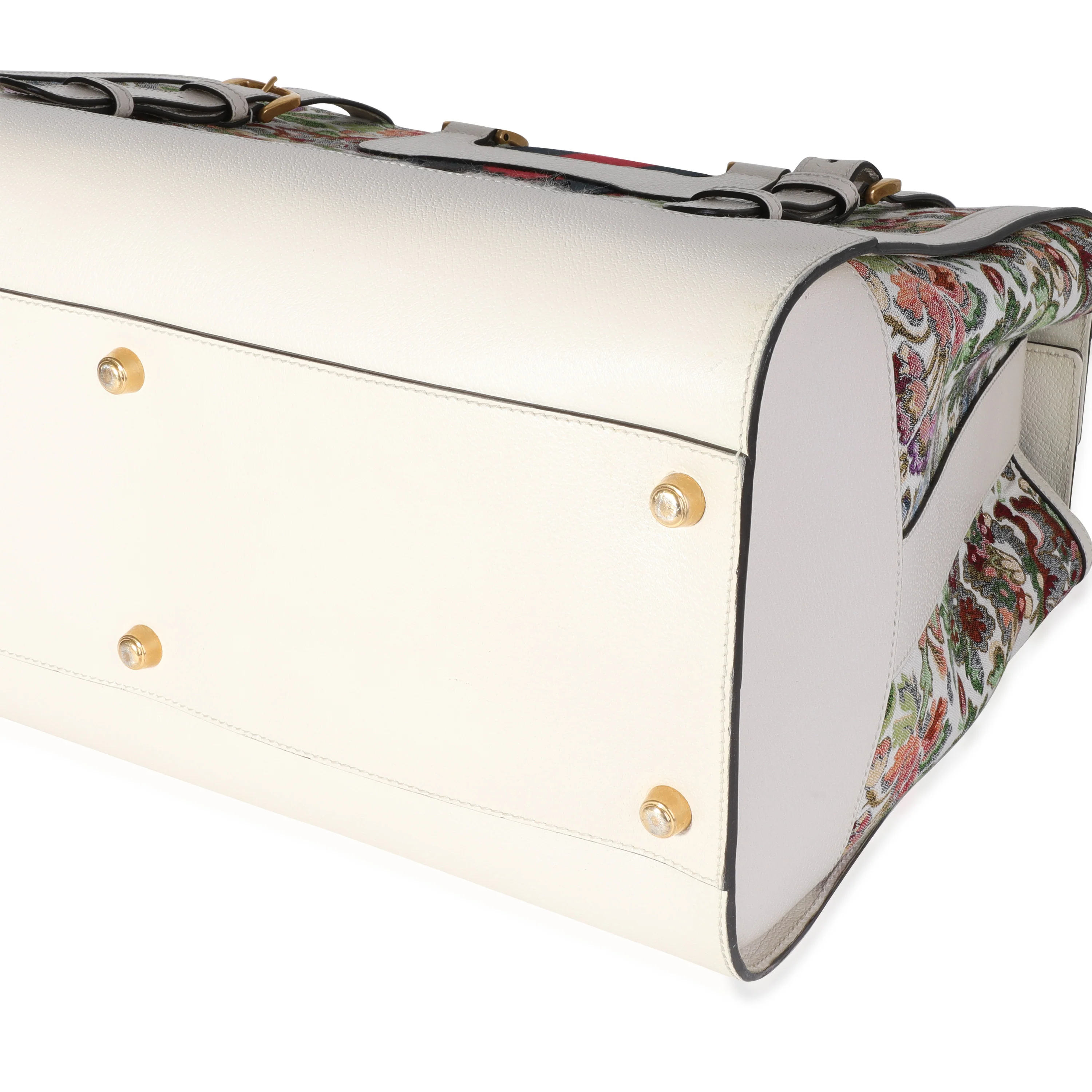 Gucci Ivory Leather & Web Floral Tapestry Duffle Bag - Image 5