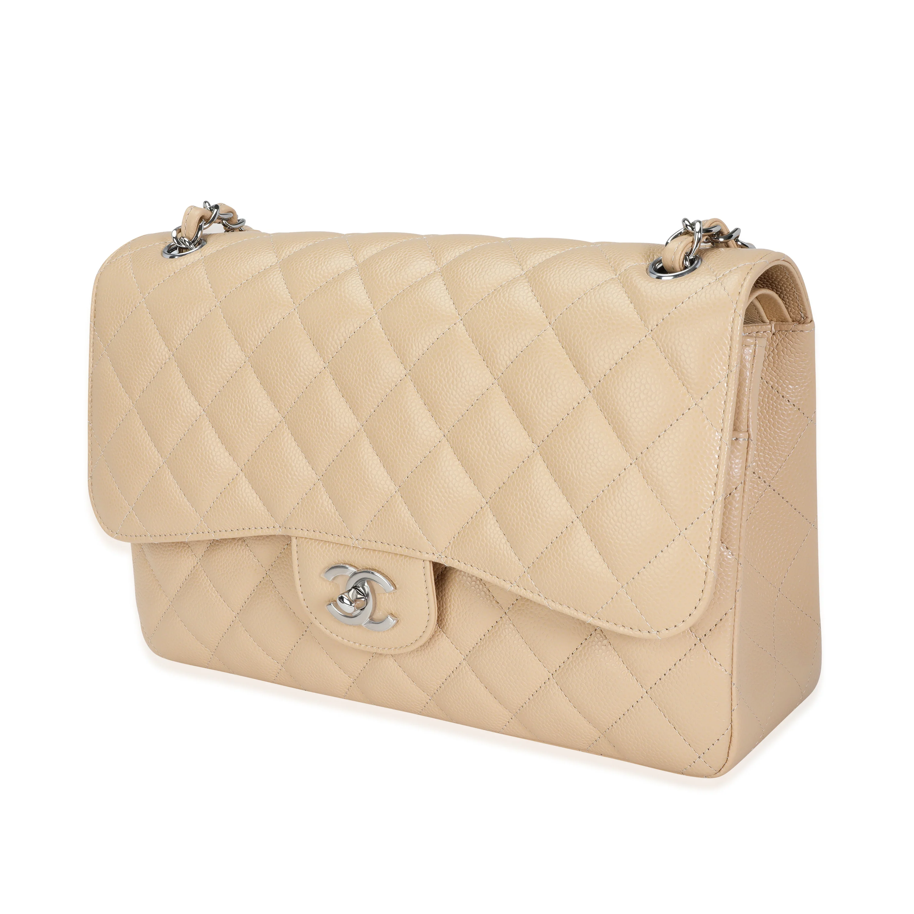 Beige Quilted Caviar Jumbo Classic Double Flap Handbag - Image 2