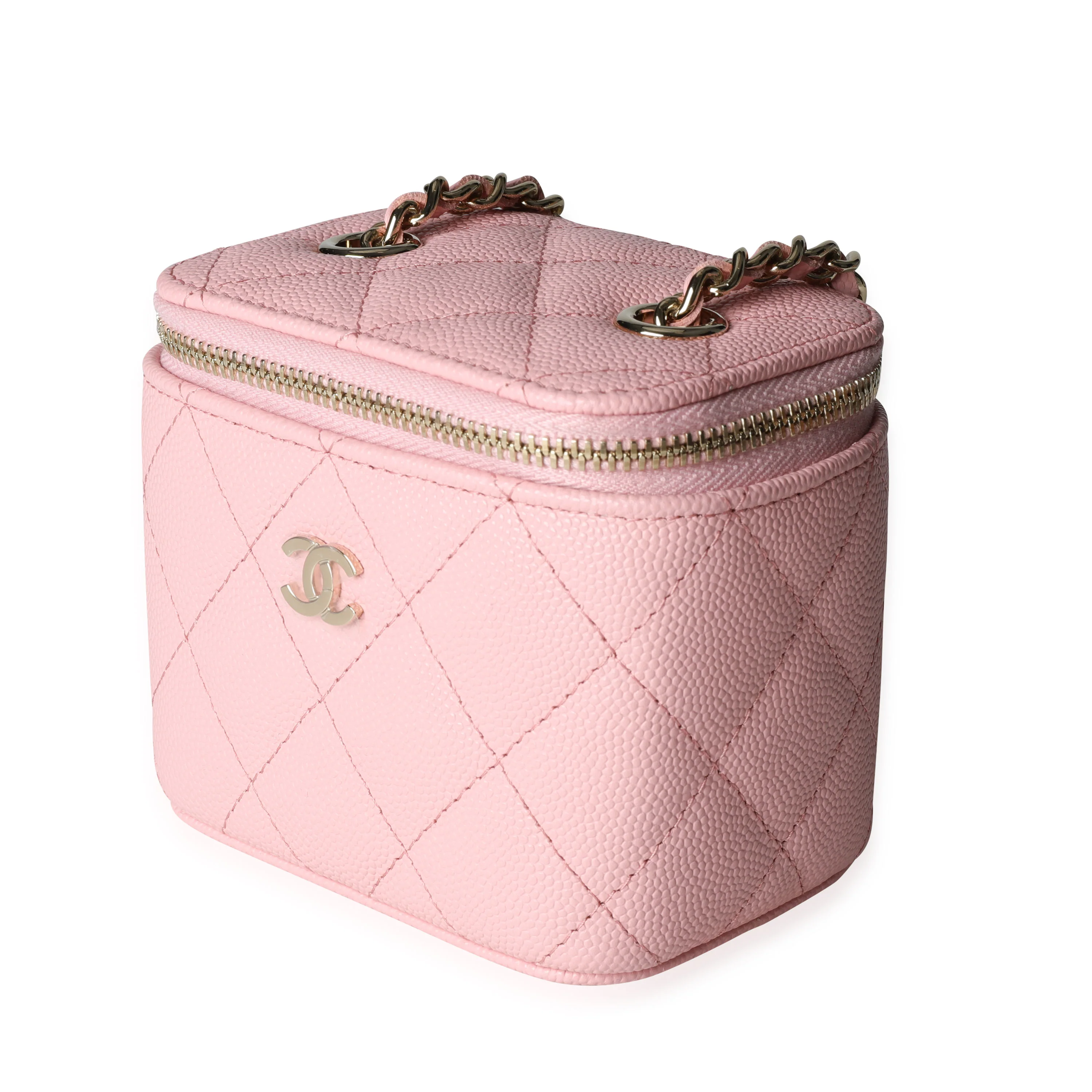 Chanel Pink Quilted Caviar Mini Vanity Case with Chain - Image 2
