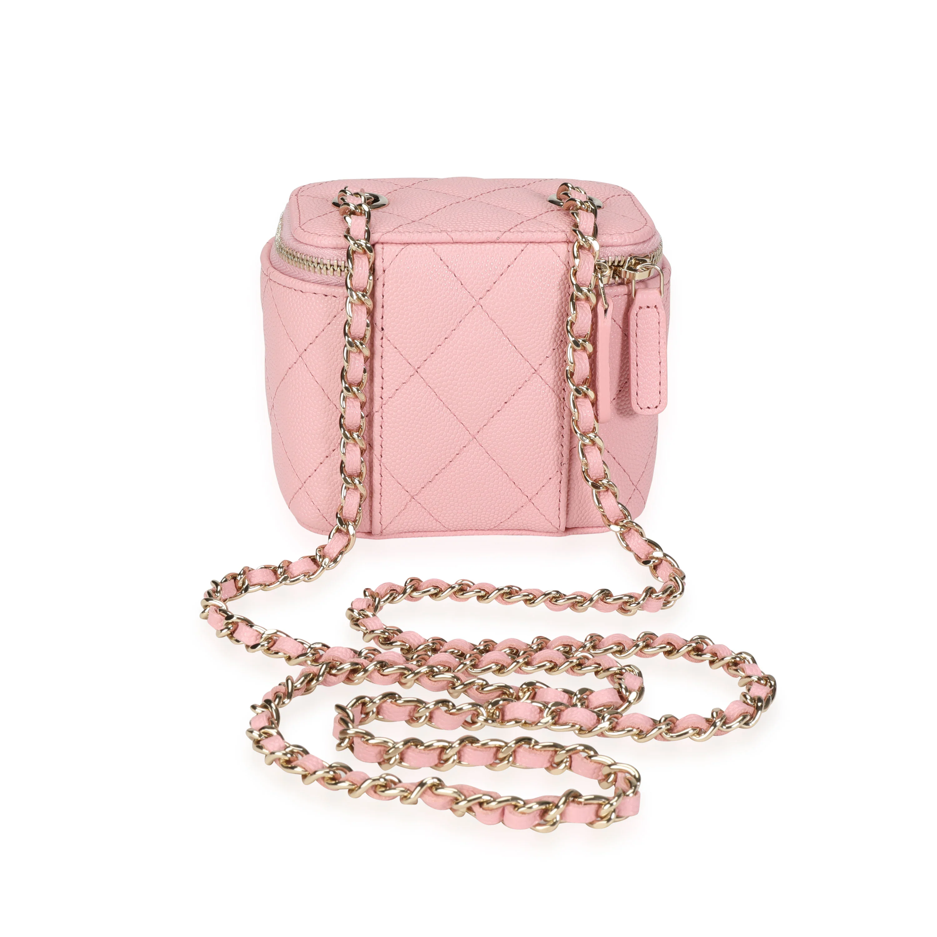 Chanel Pink Quilted Caviar Mini Vanity Case with Chain - Image 3