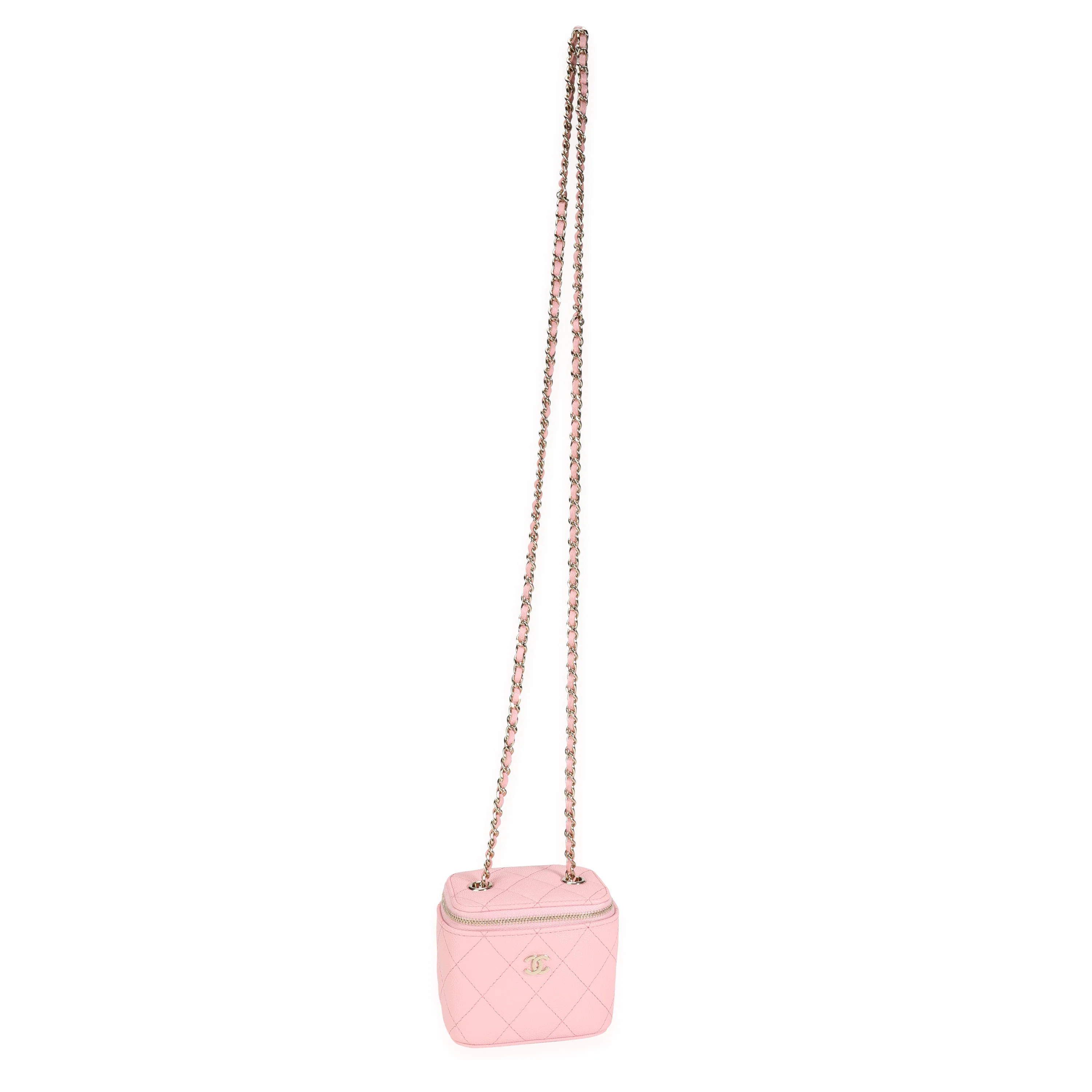 Chanel Pink Quilted Caviar Mini Vanity Case with Chain - Image 4