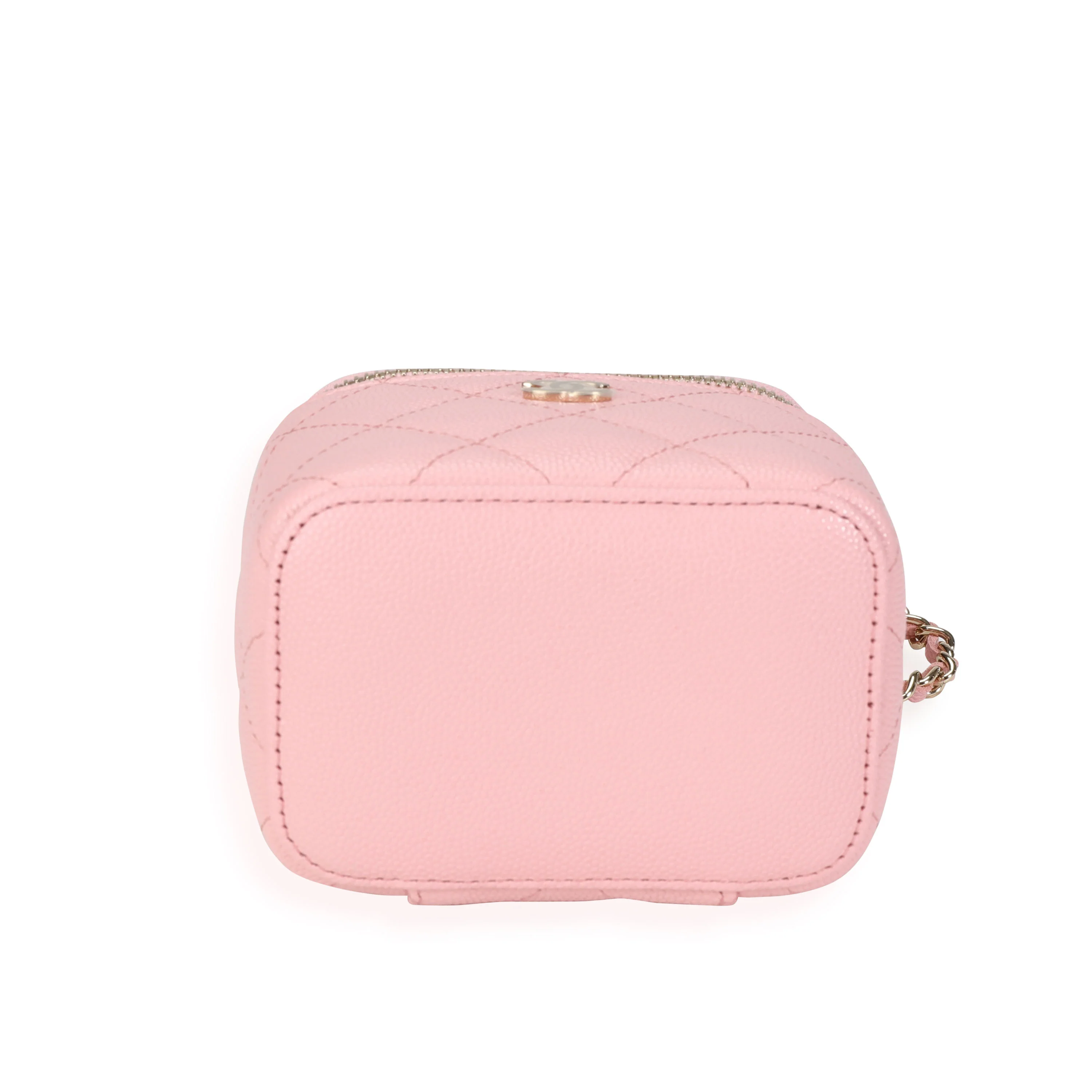 Chanel Pink Quilted Caviar Mini Vanity Case with Chain - Image 5