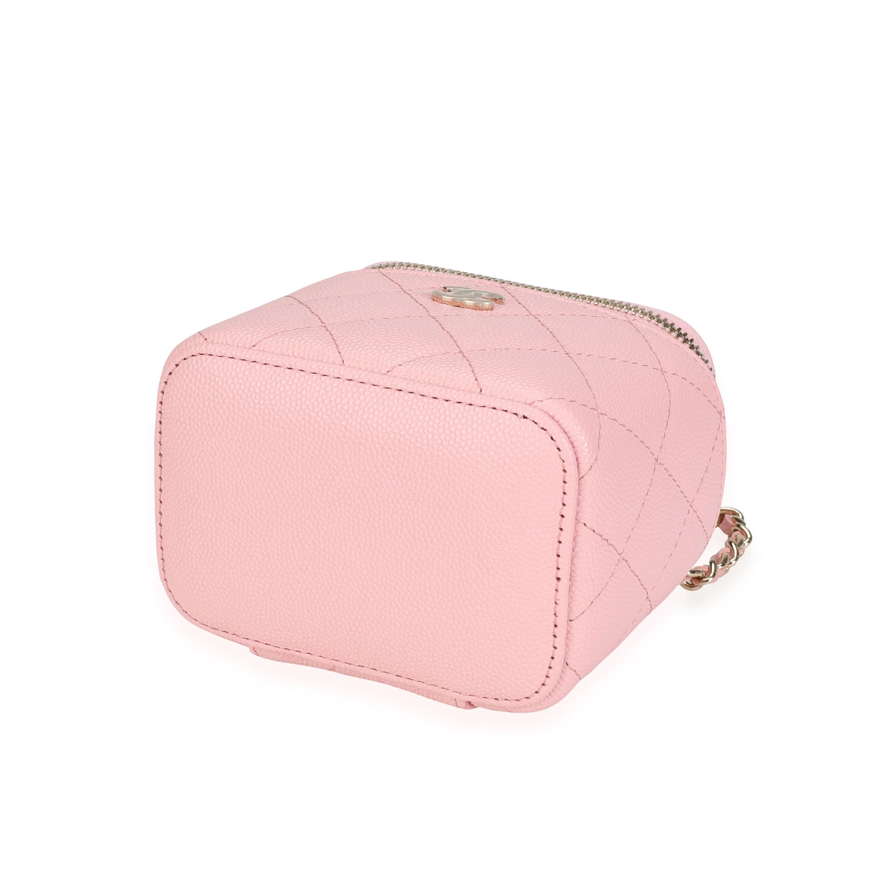 Chanel Pink Quilted Caviar Mini Vanity Case with Chain - Image 6