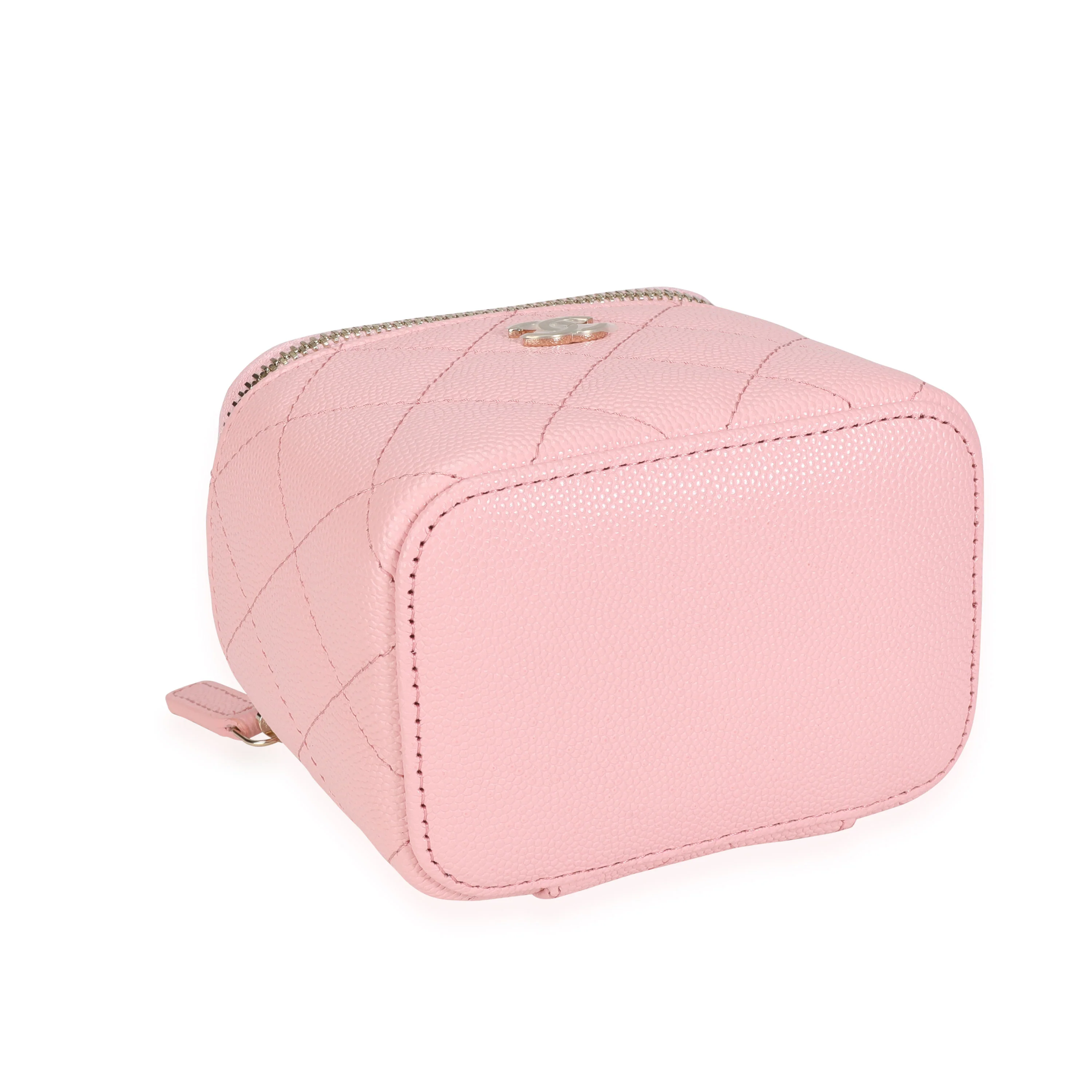 Chanel Pink Quilted Caviar Mini Vanity Case with Chain - Image 7