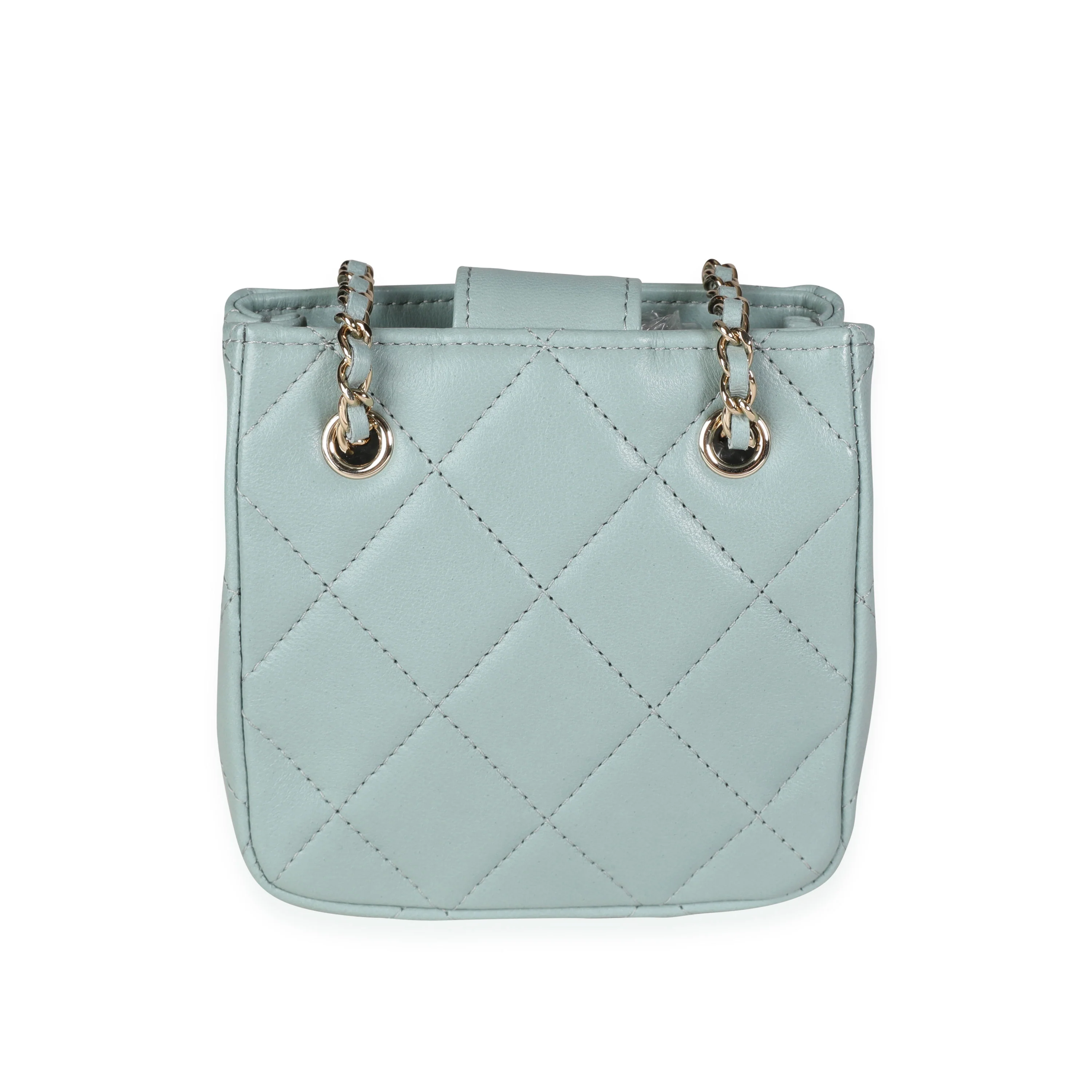 Light Teal Quilted Lambskin Tiny Shopping Bag - Image 3