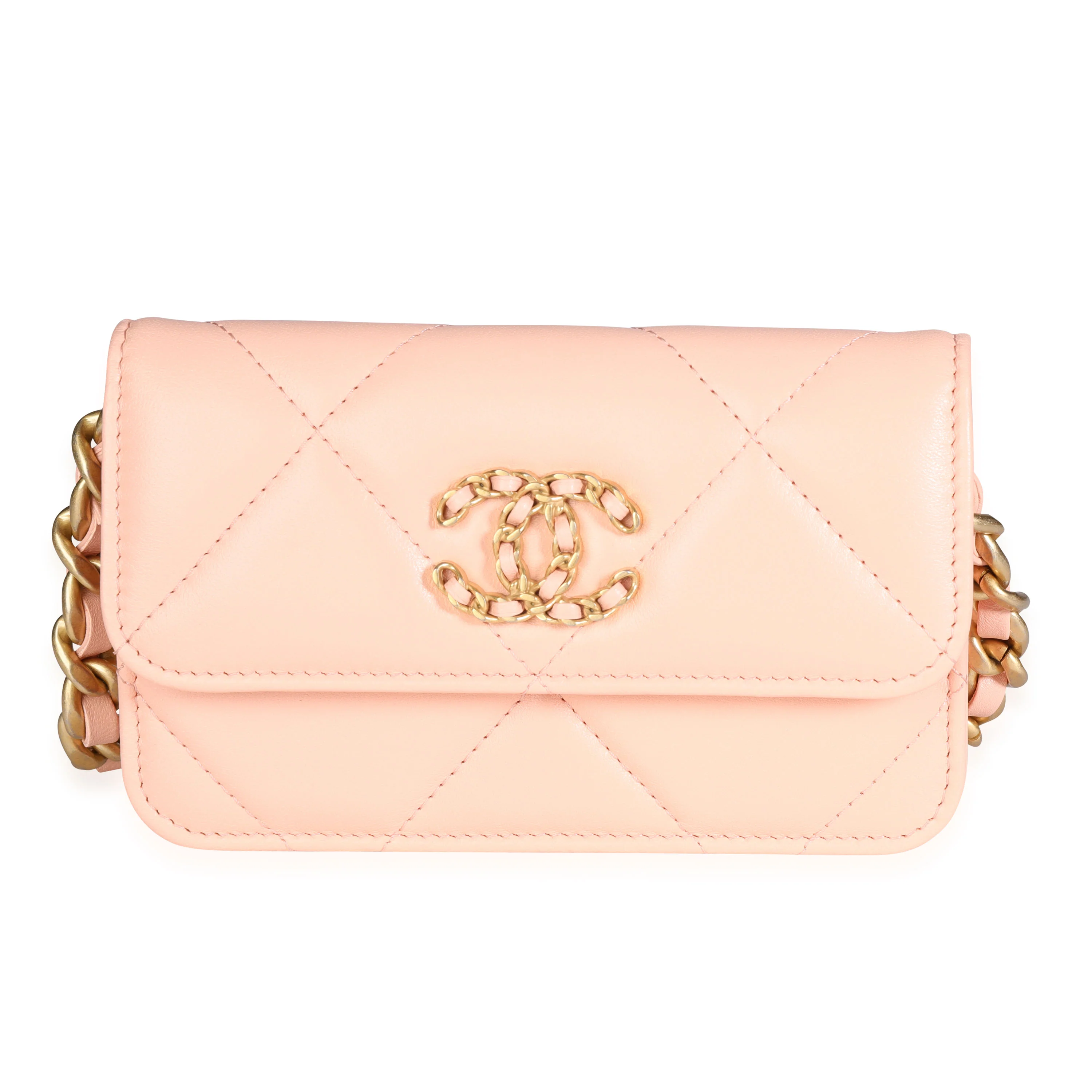 Light Orange Quilted Lambskin 19 Mini Flap Bag