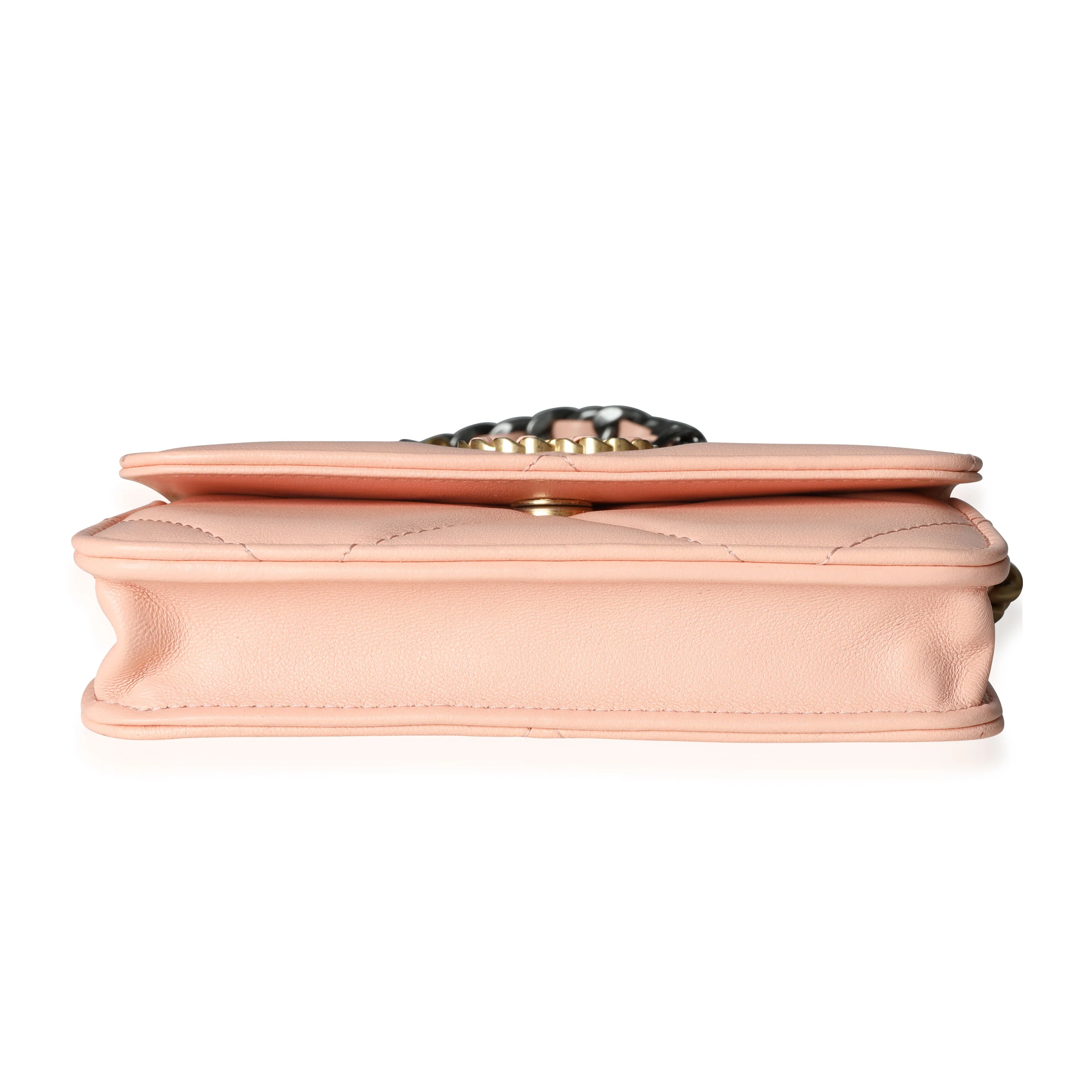Light Orange Quilted Lambskin 19 Mini Flap Bag - Image 5