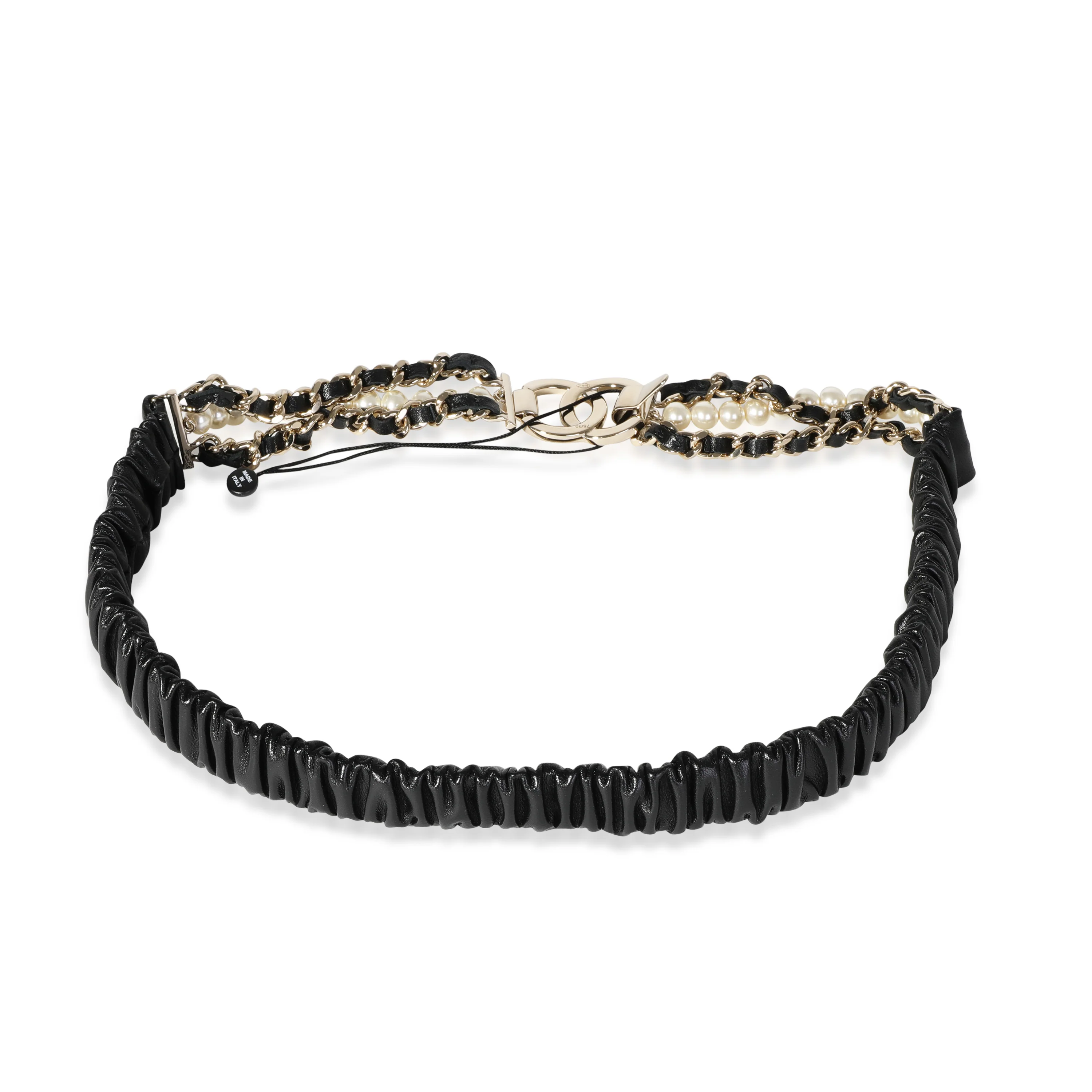 Black Leather Faux Pearl & Chain-Link Belt 75/30 - Image 2
