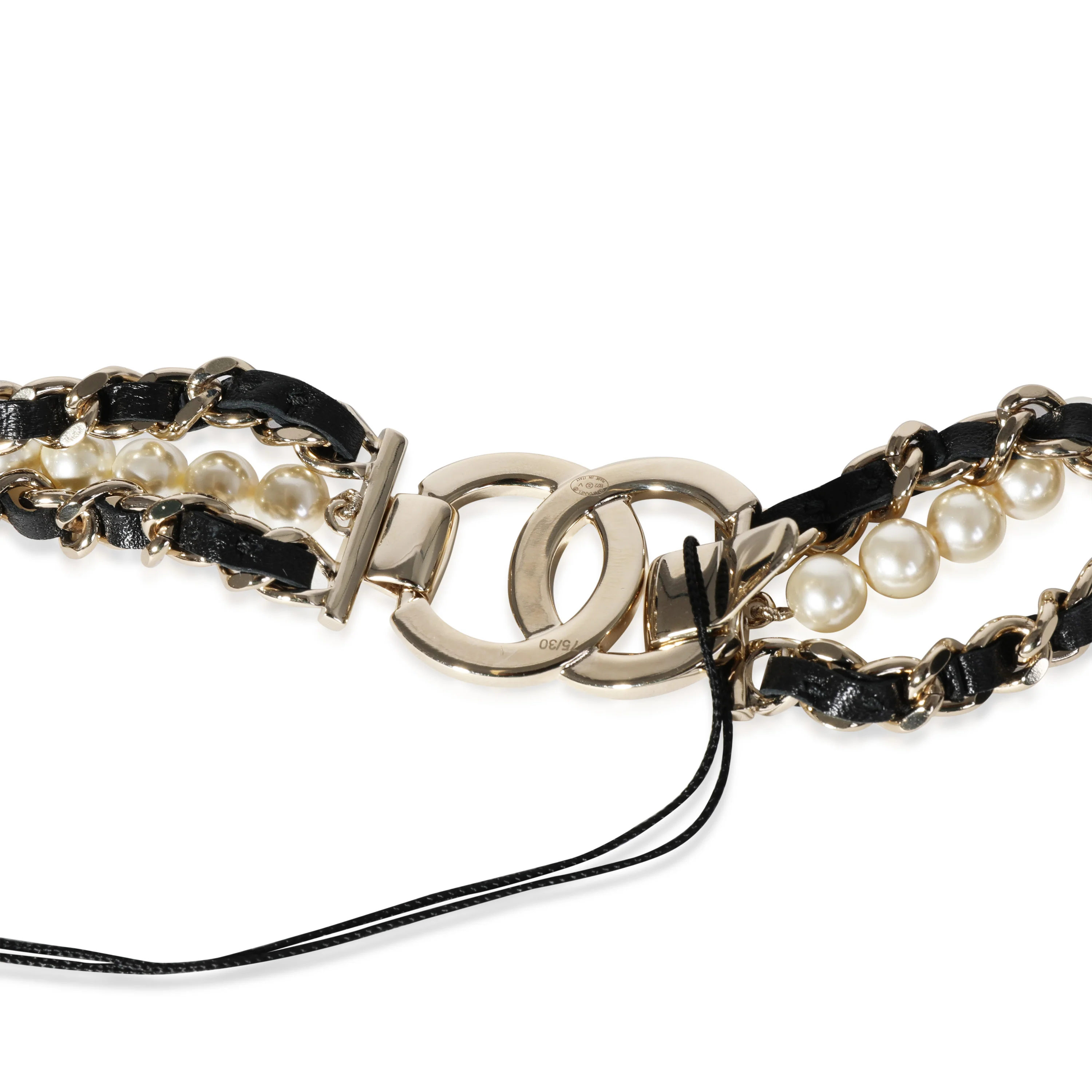 Black Leather Faux Pearl & Chain-Link Belt 75/30 - Image 3
