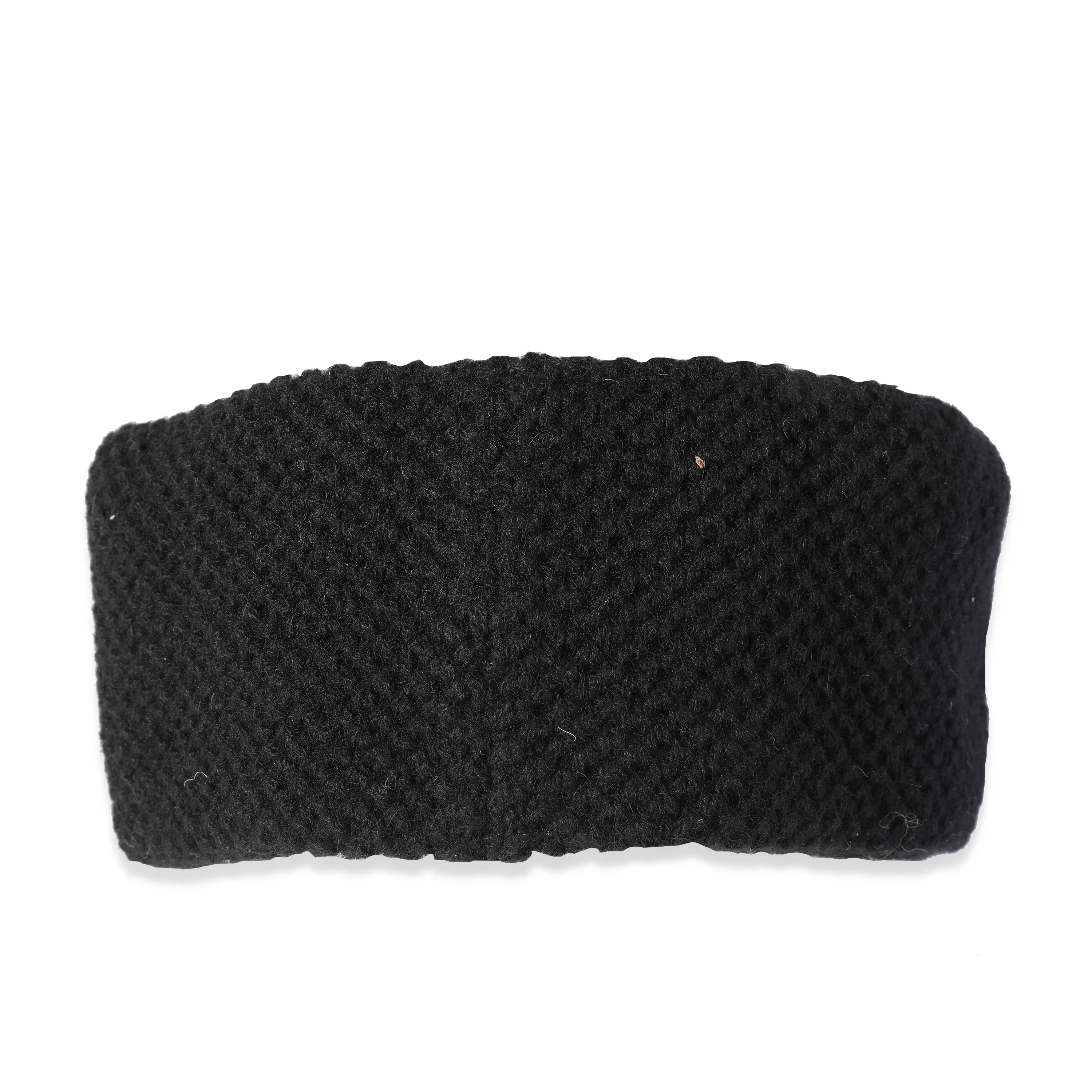Chanel Black Knit Cashmere CC Patch Headband - Image 3