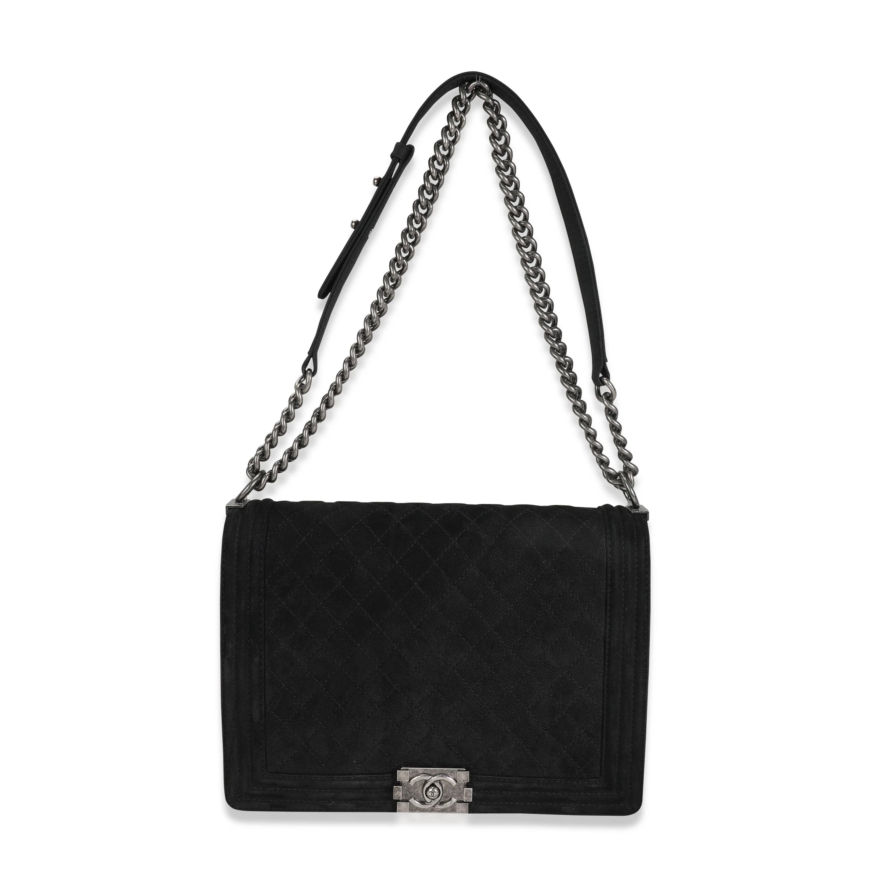 Chanel Black Quilted Suede Large Boy Bag - Image 4