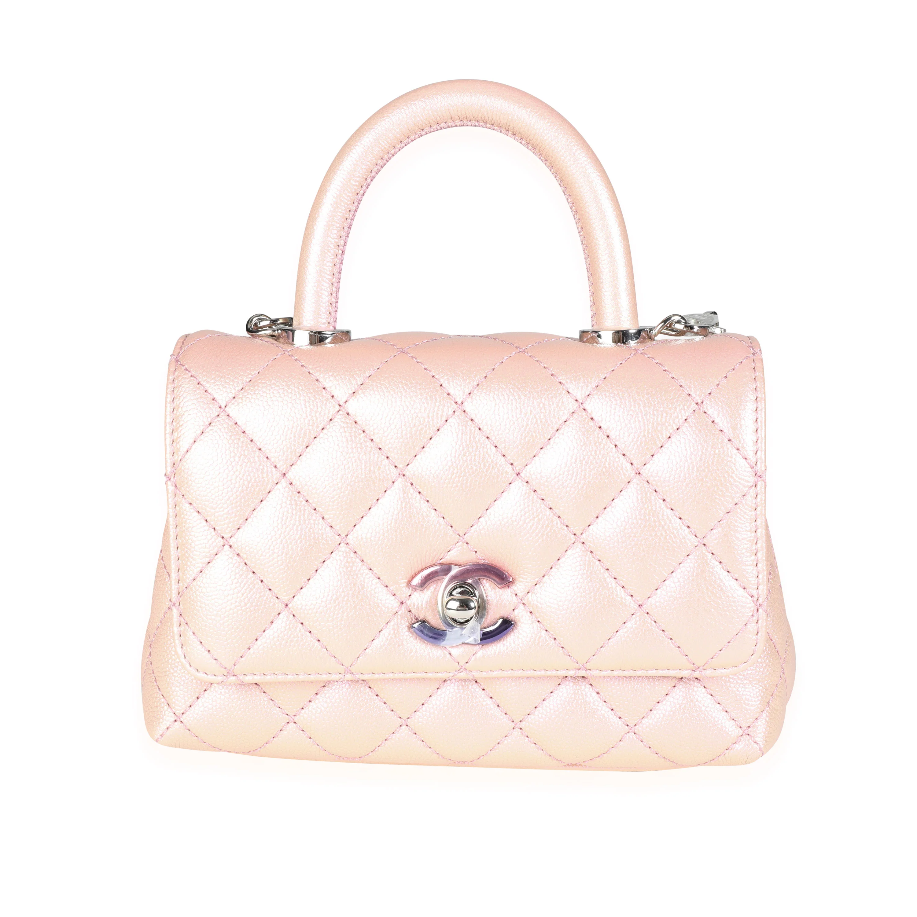 Chanel Iridescent Pink Quilted Caviar Coco Top Handle Extra Mini Flap Bag