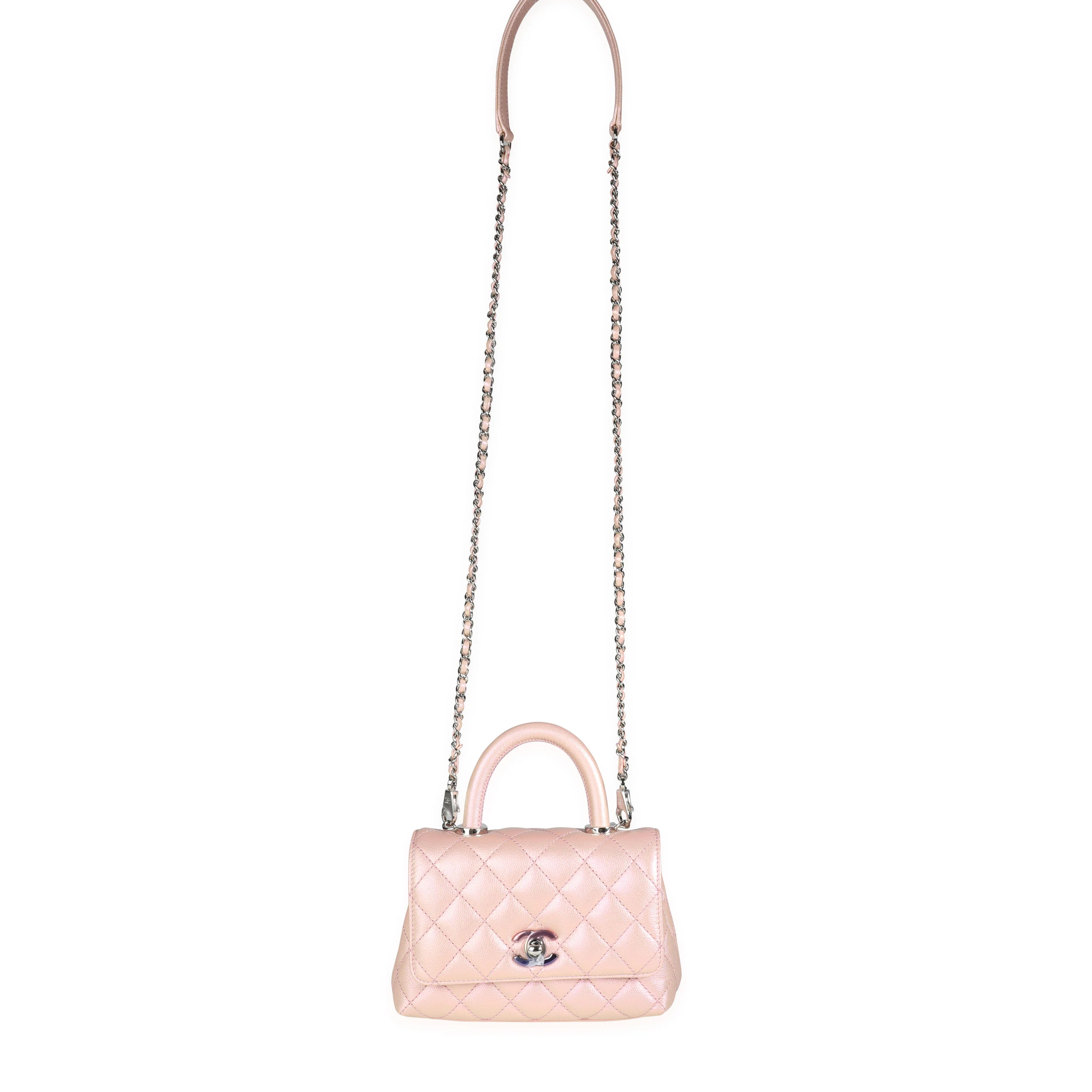 Chanel Iridescent Pink Quilted Caviar Coco Top Handle Extra Mini Flap Bag - Image 4