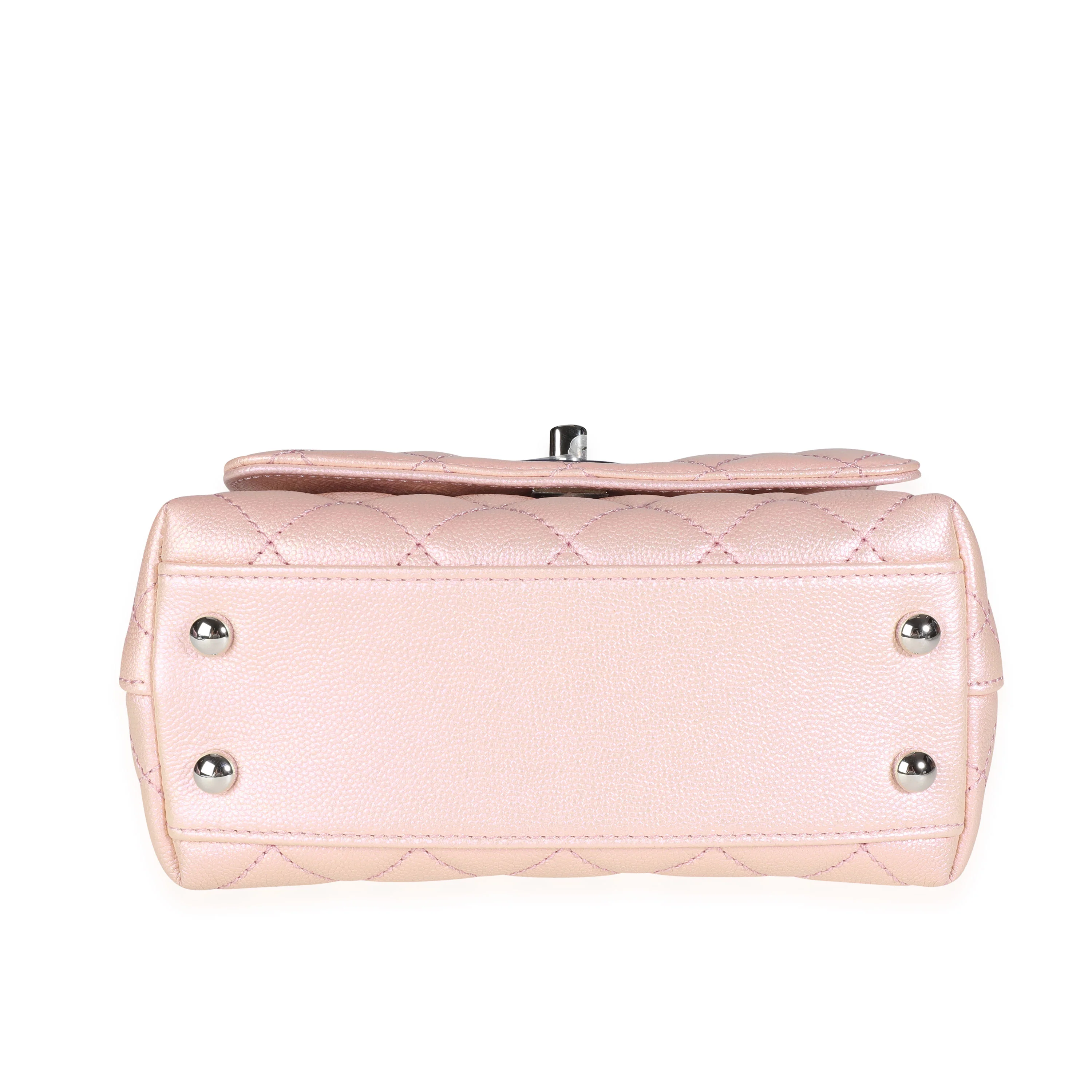Chanel Iridescent Pink Quilted Caviar Coco Top Handle Extra Mini Flap Bag - Image 5