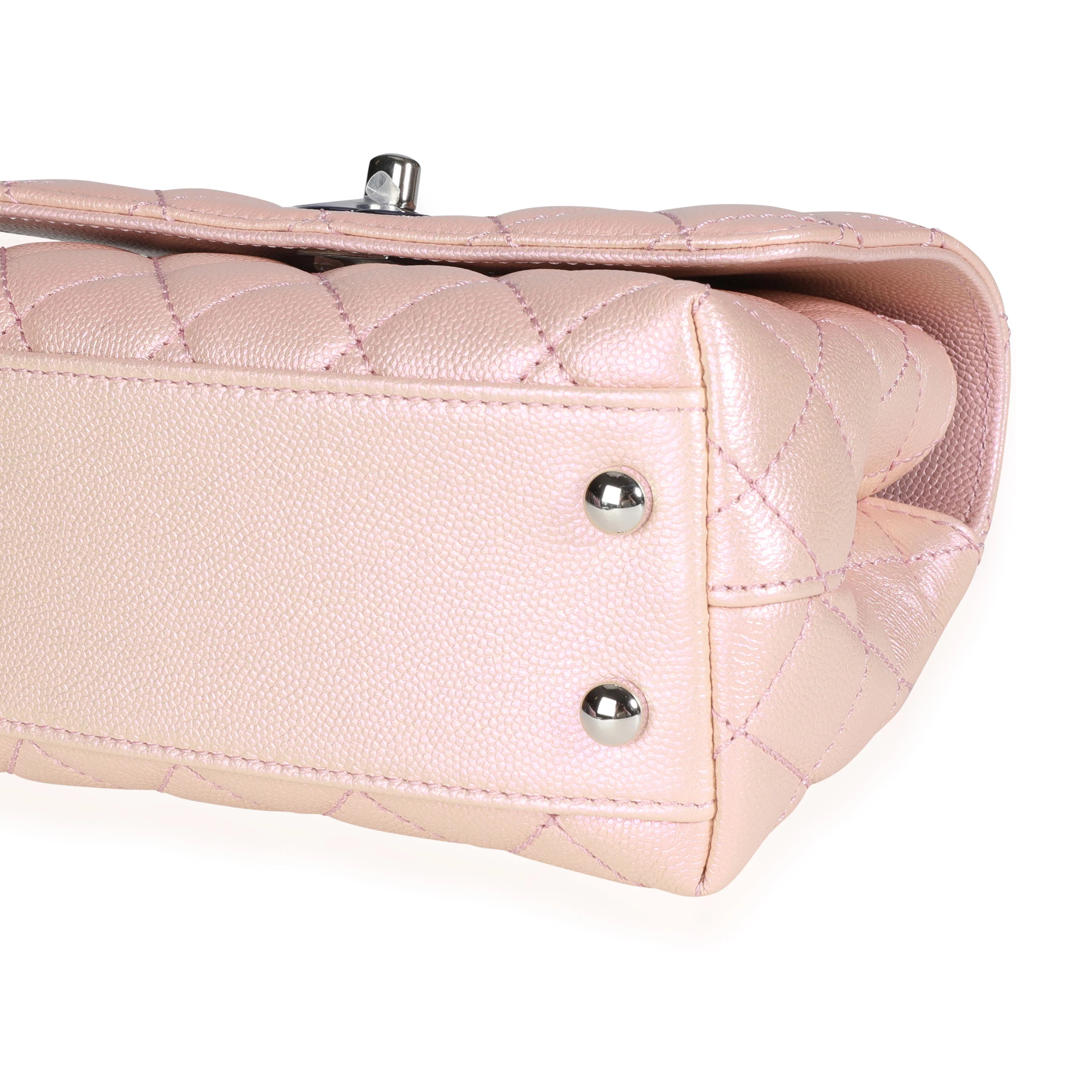 Chanel Iridescent Pink Quilted Caviar Coco Top Handle Extra Mini Flap Bag - Image 6