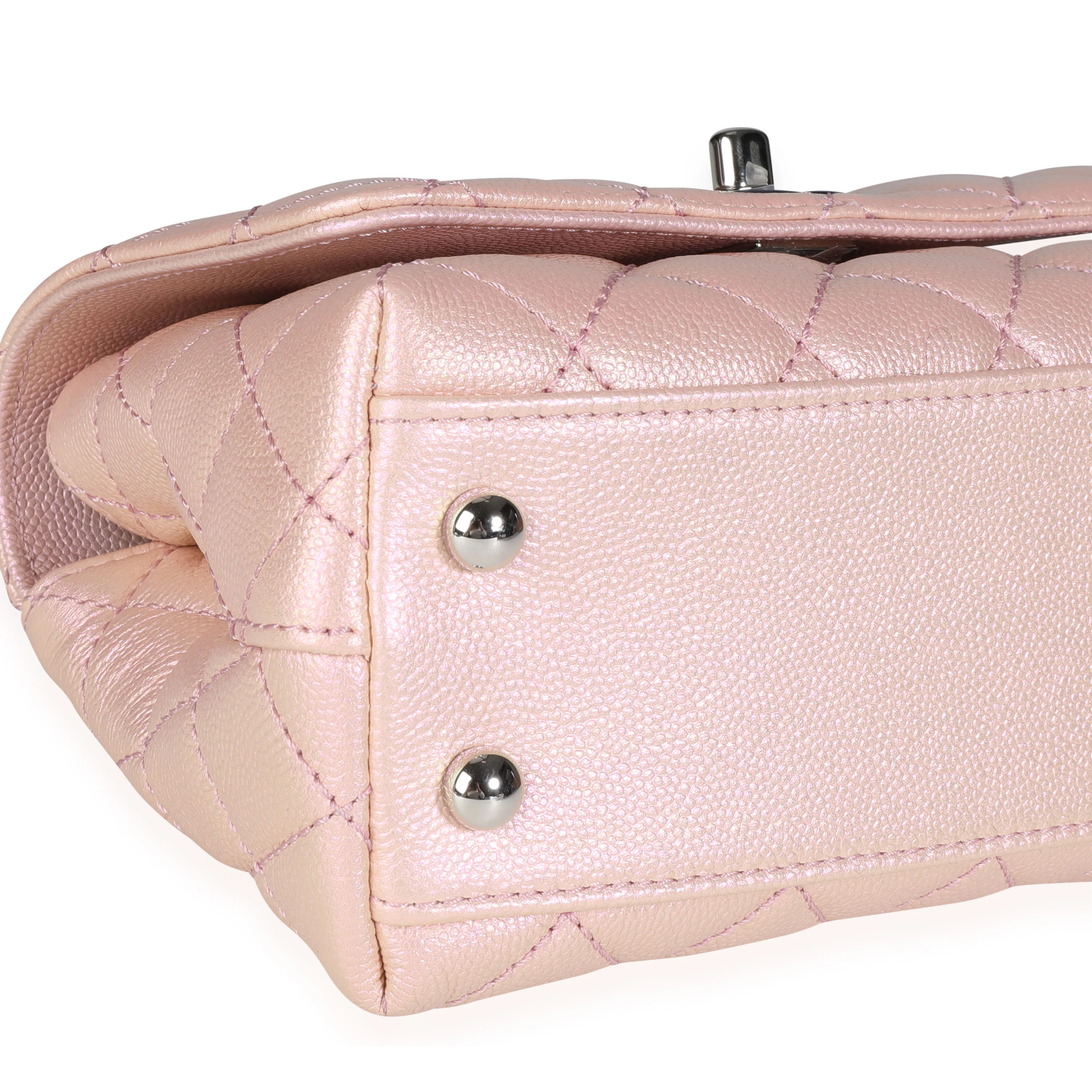 Chanel Iridescent Pink Quilted Caviar Coco Top Handle Extra Mini Flap Bag - Image 7