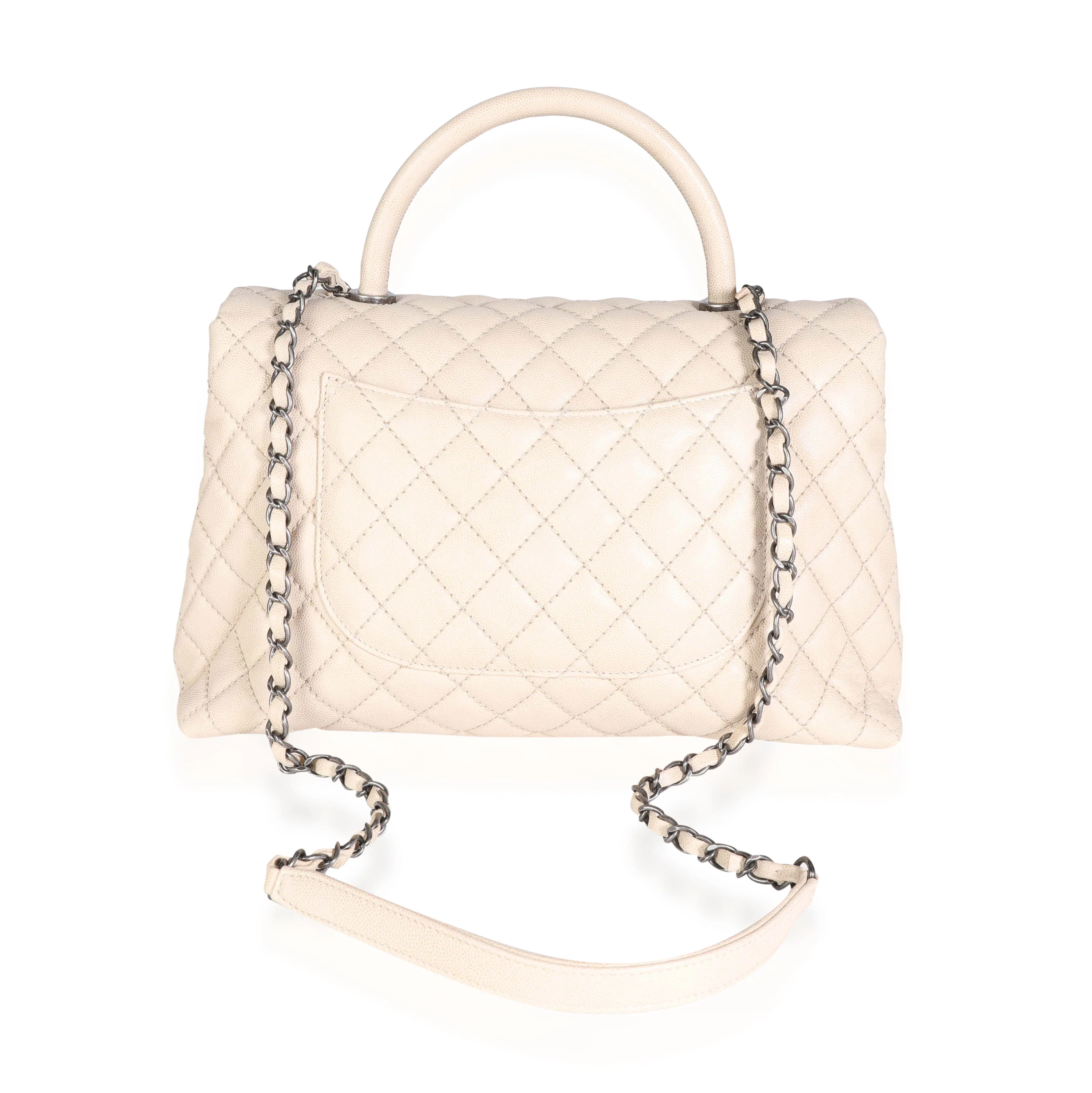 Chanel Light Beige Quilted Caviar Large Coco Top Handle Flap Bag - Image 3