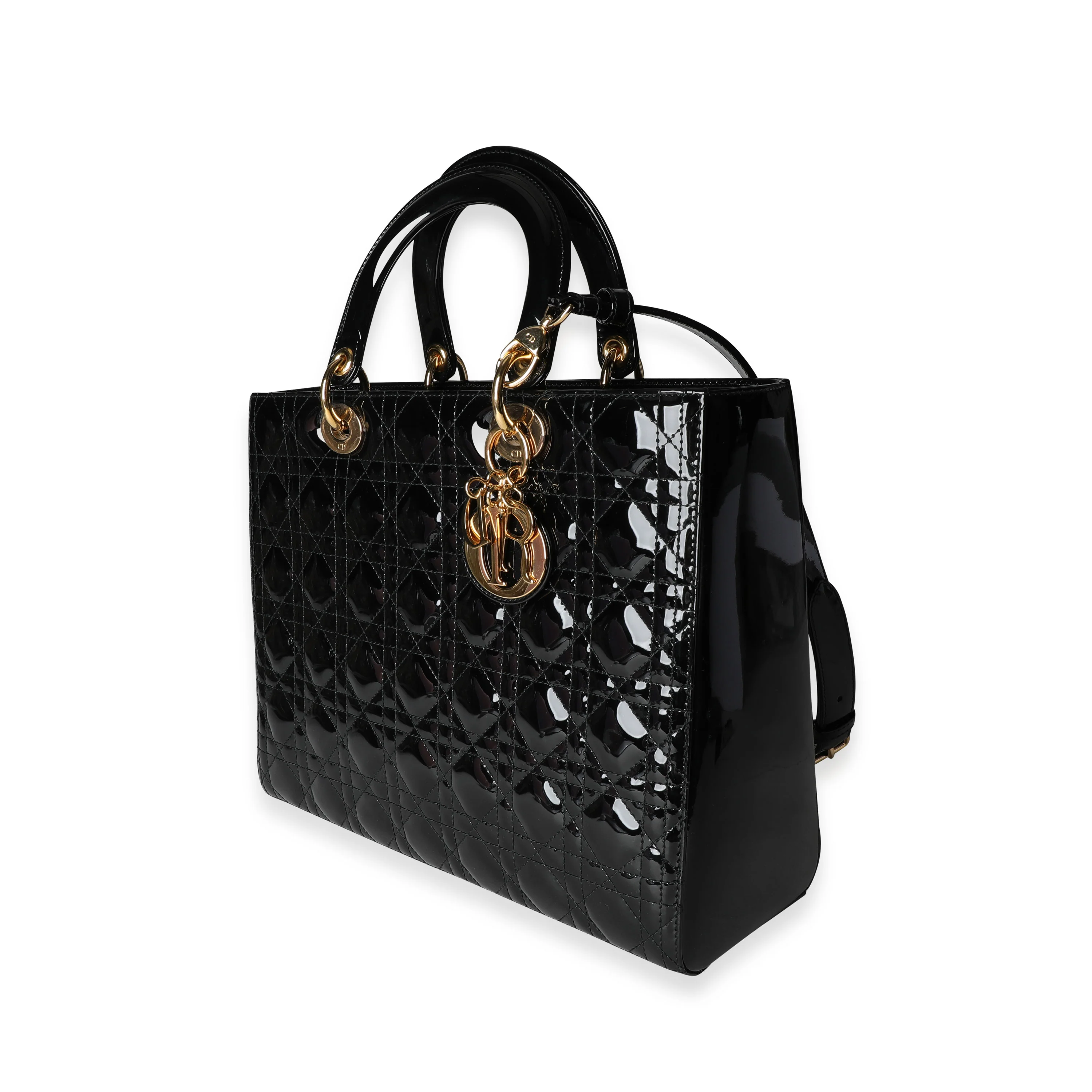Dior Black Cannage Patent Calfskin Large Lady Dior Bag - Image 2