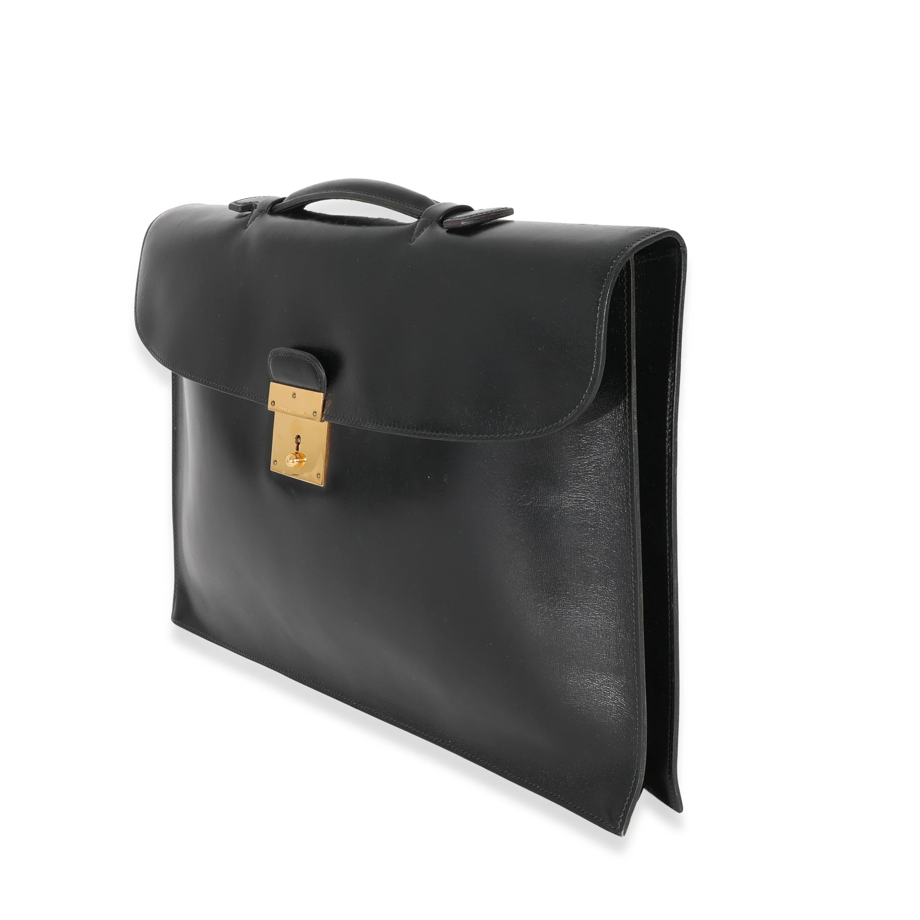 Hermès Vintage Black Box Calf Quirus Briefcase GHW - Image 2