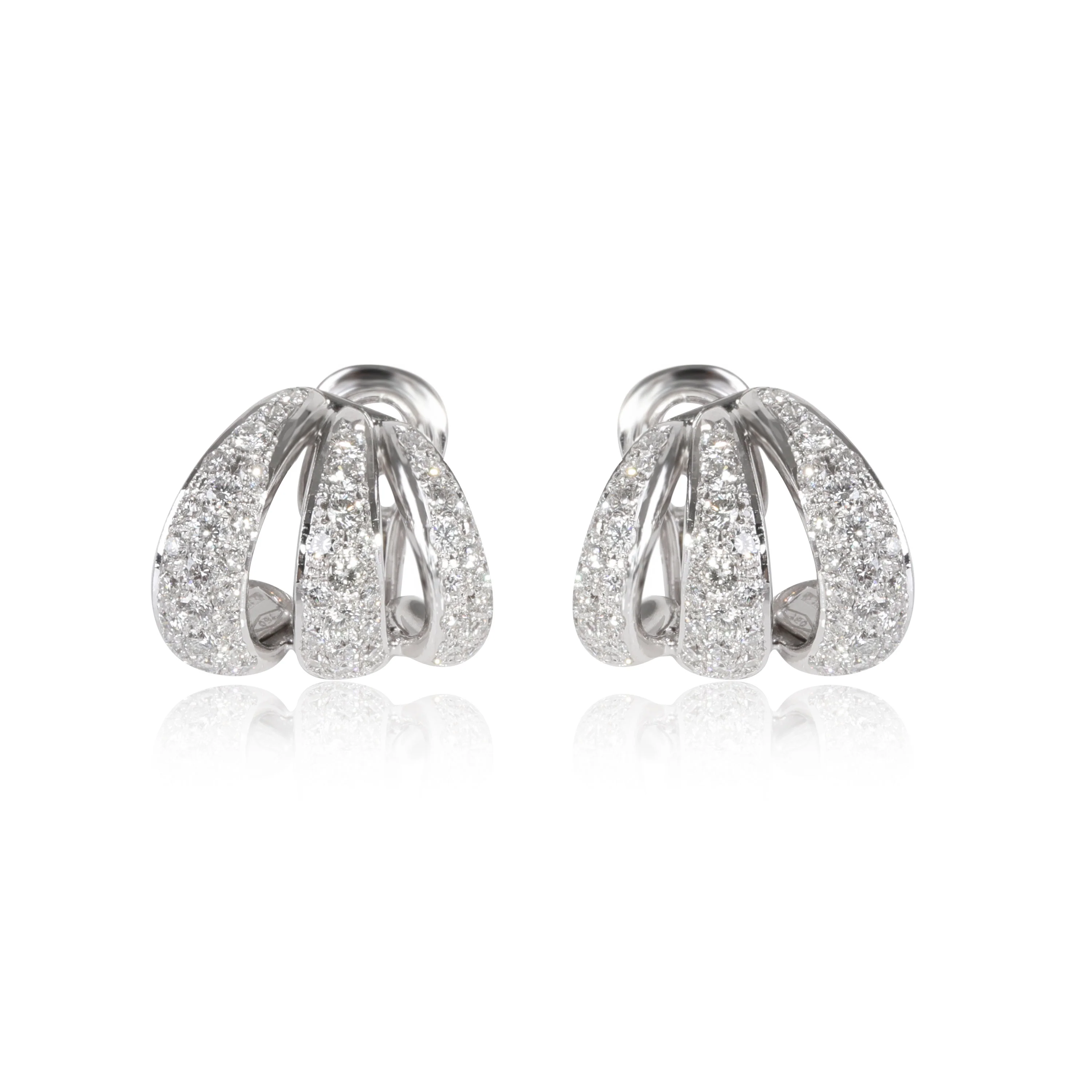 Pave Diamond Triple Hoop Earrings in 18k White Gold 1.68 CTW