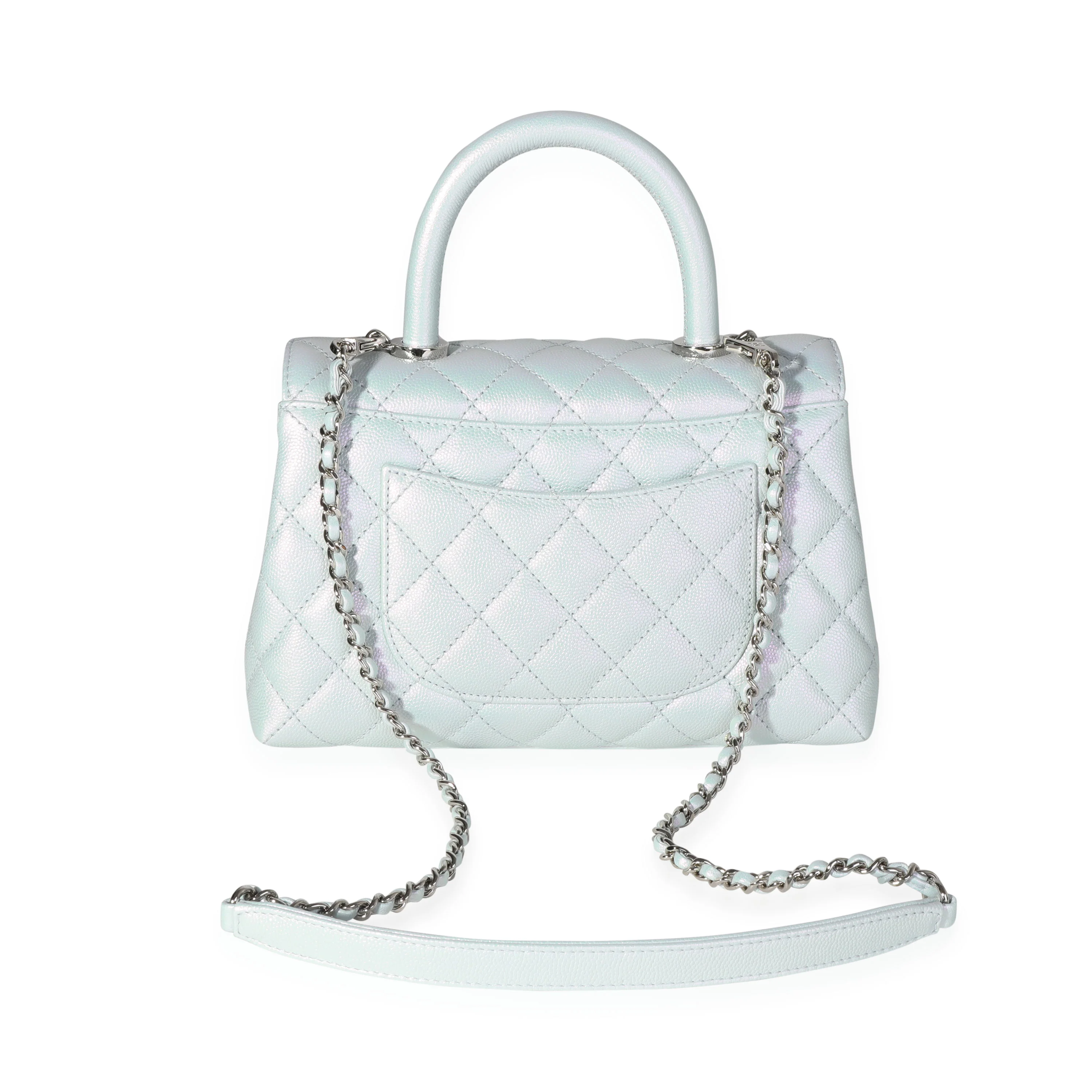 Chanel Light Blue Iridescent Quilted Caviar Small Coco Top Handle Bag - Image 3