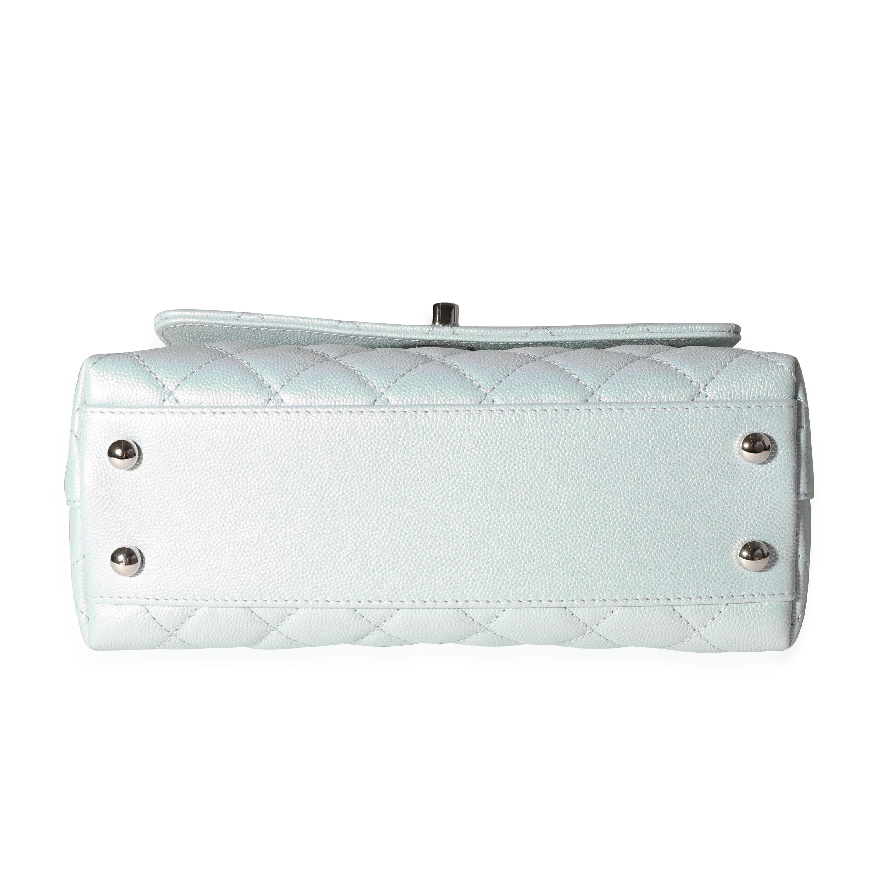 Chanel Light Blue Iridescent Quilted Caviar Small Coco Top Handle Bag - Image 5
