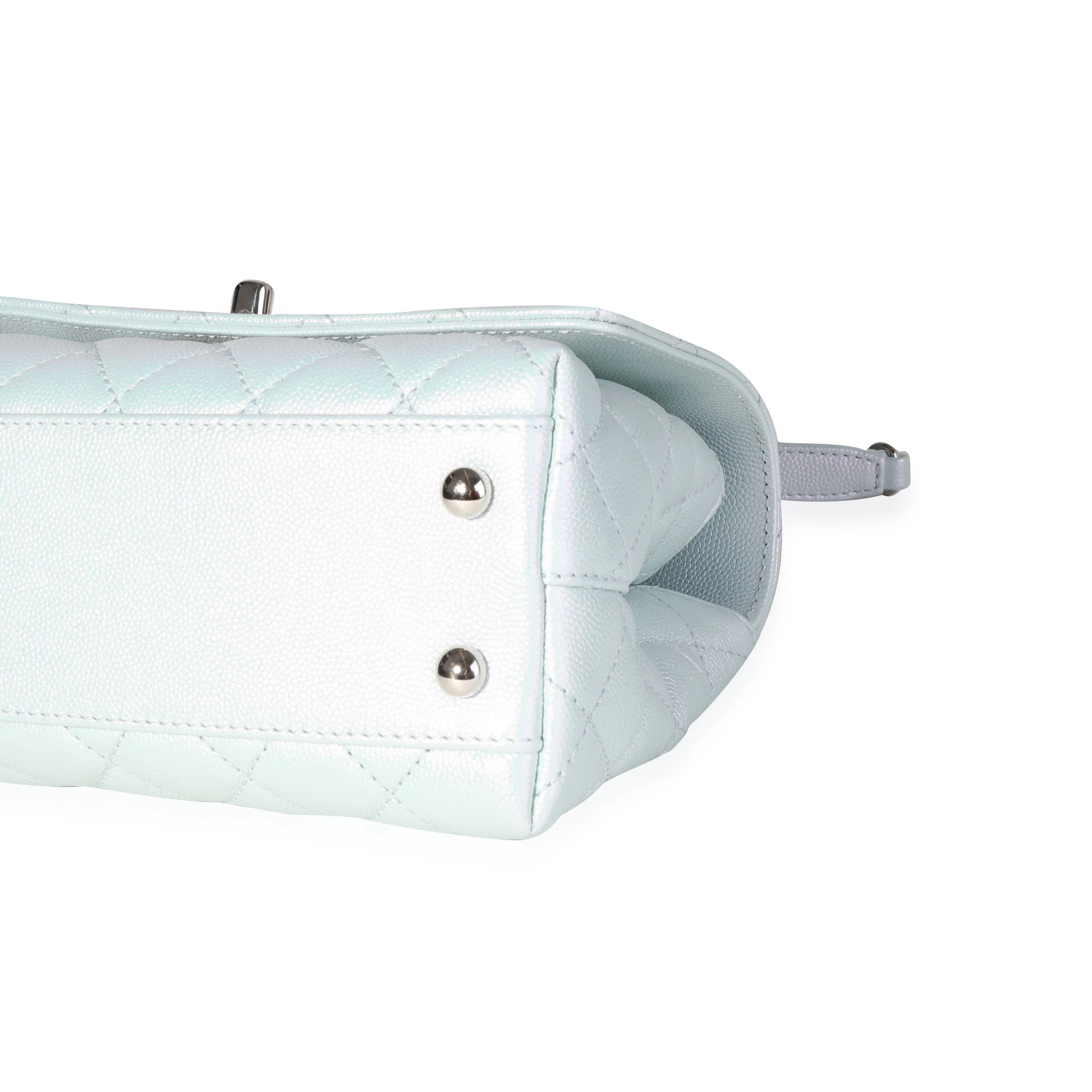 Chanel Light Blue Iridescent Quilted Caviar Small Coco Top Handle Bag - Image 6