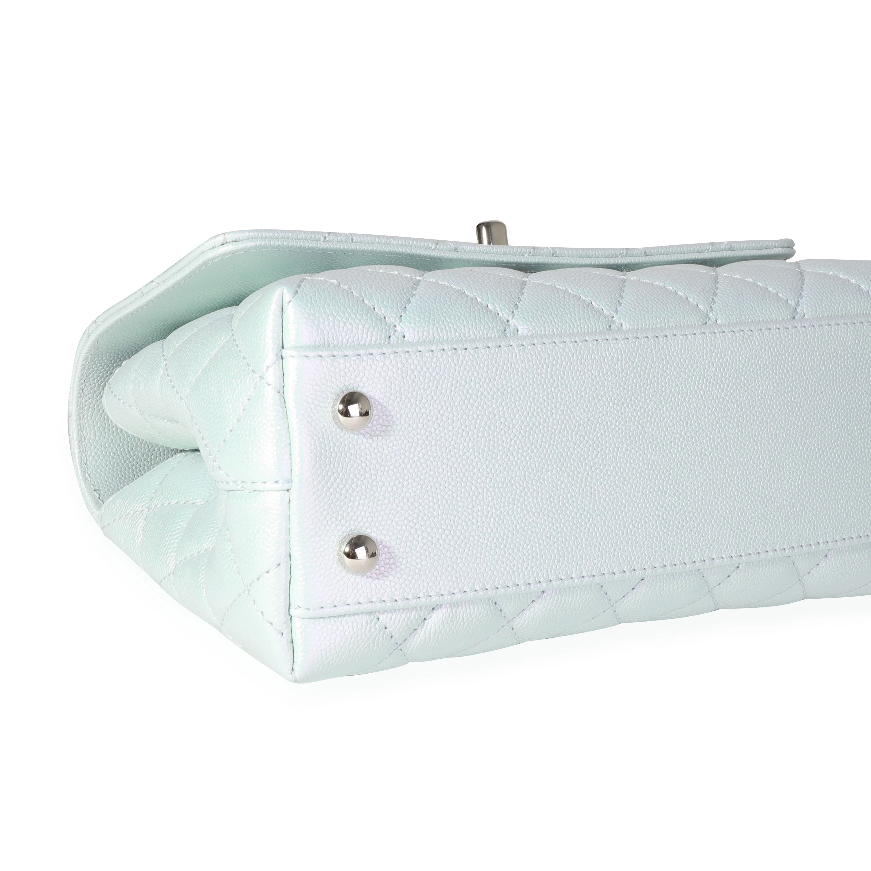 Chanel Light Blue Iridescent Quilted Caviar Small Coco Top Handle Bag - Image 7