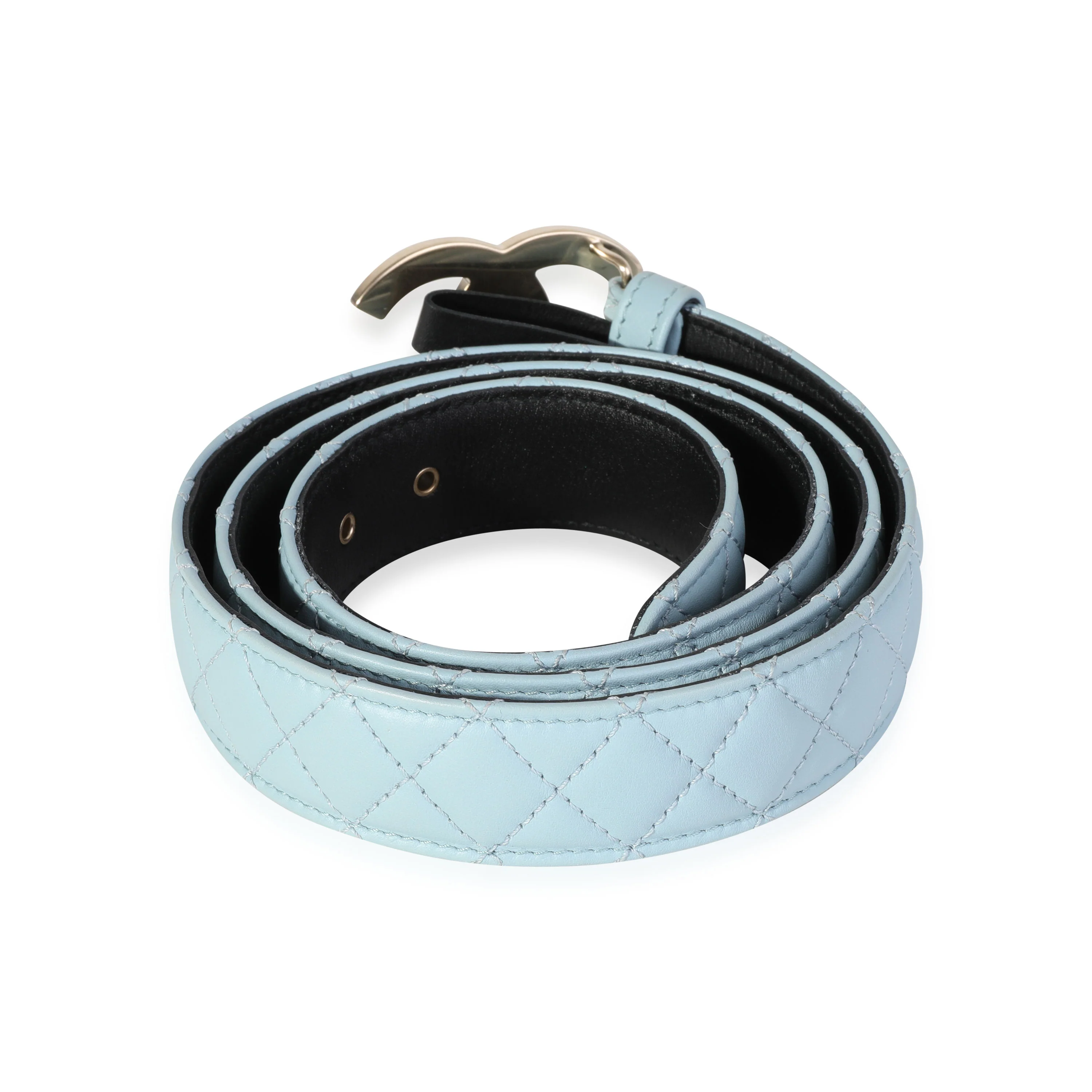Light Blue Quilted Leather CC Pearl Belt 90/36 - Image 4