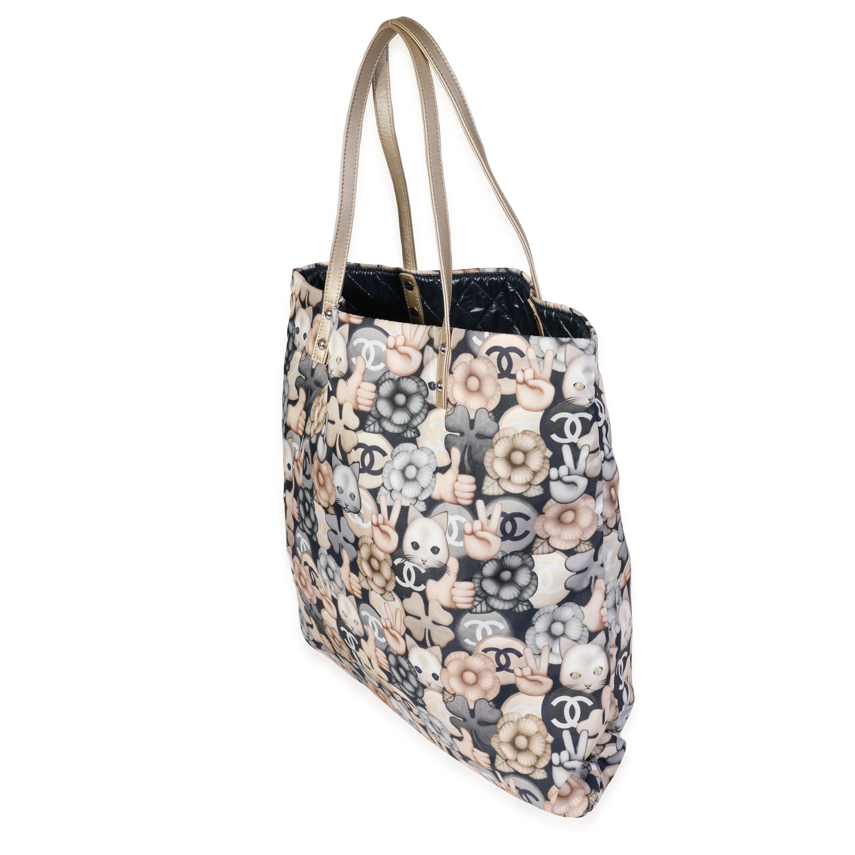 Chanel Blue & Beige Cat Emoticon Nylon Tote - Image 2