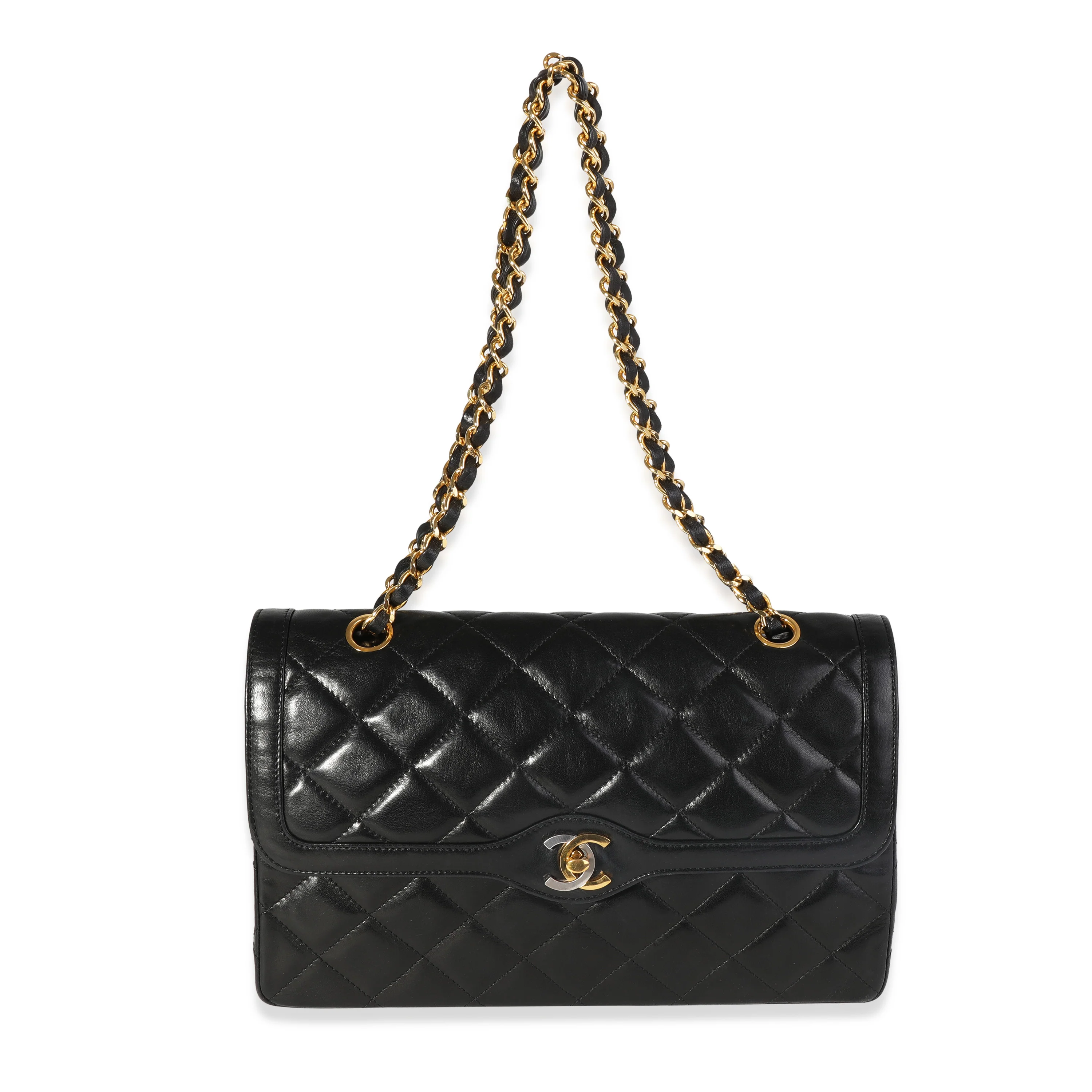 Vintage Black Quilted Lambskin Double Flap Bag - Image 4