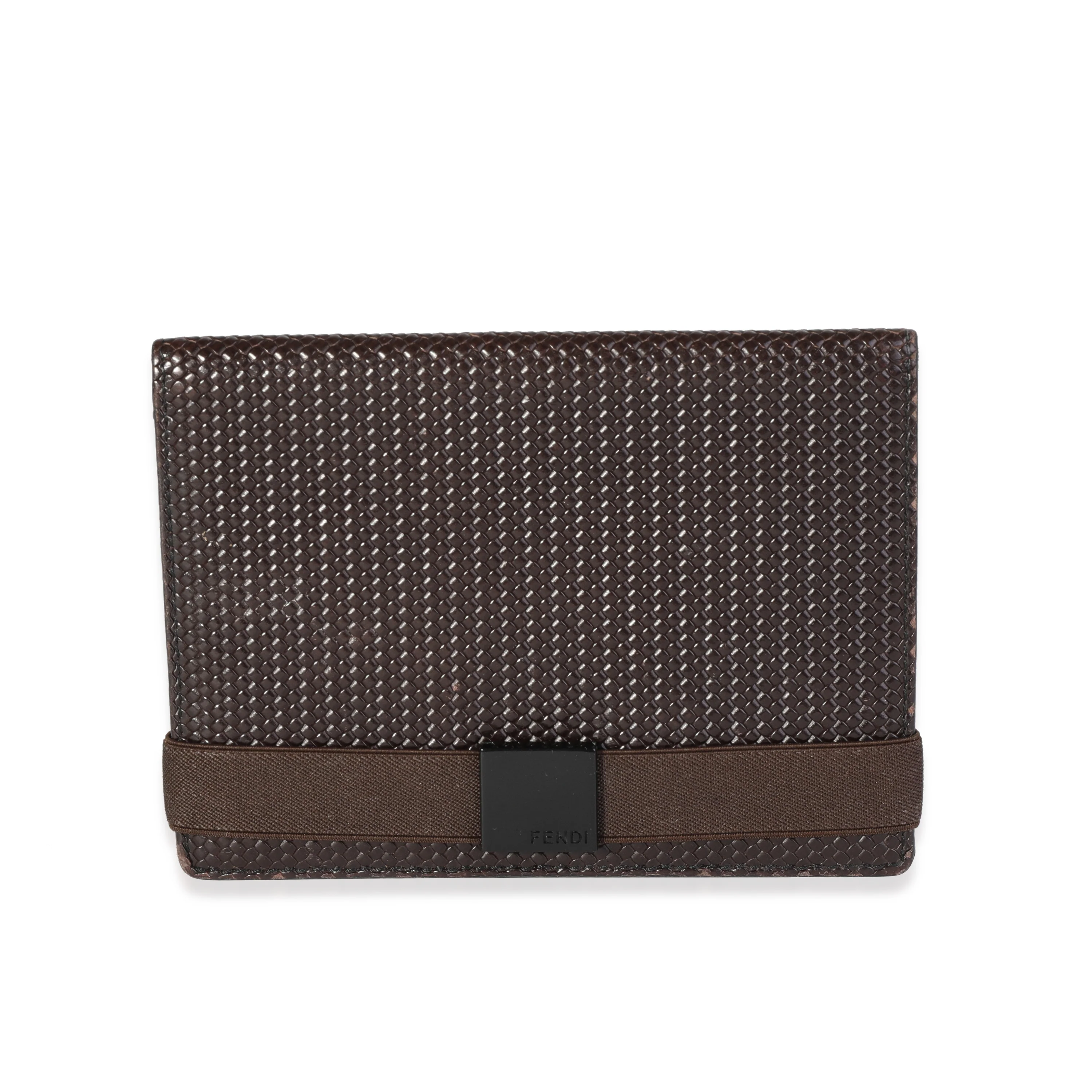Fendi Vintage Brown Woven Leather Passport Holder