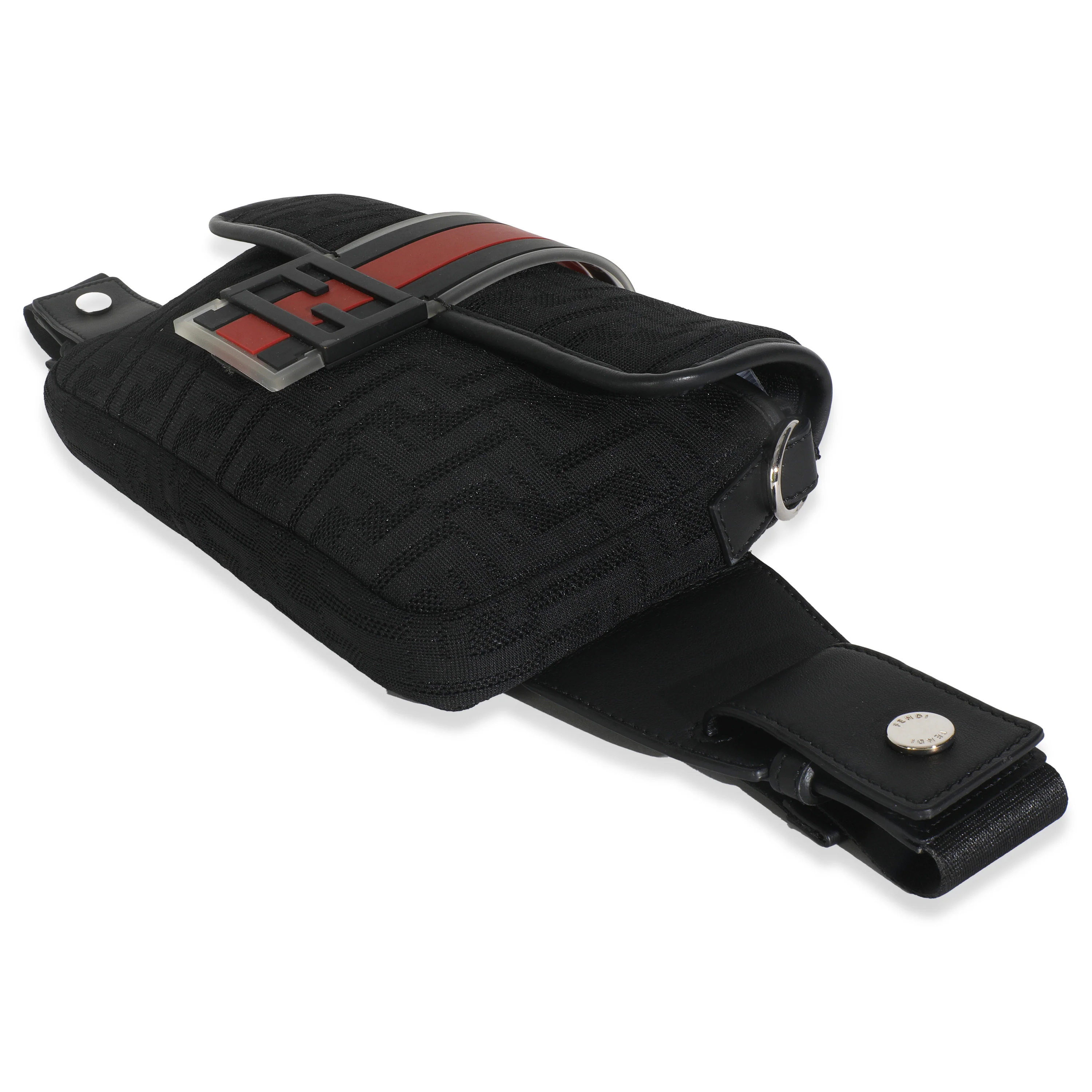 Black Neoprene & Leather Baguette Messenger Bag - Image 7