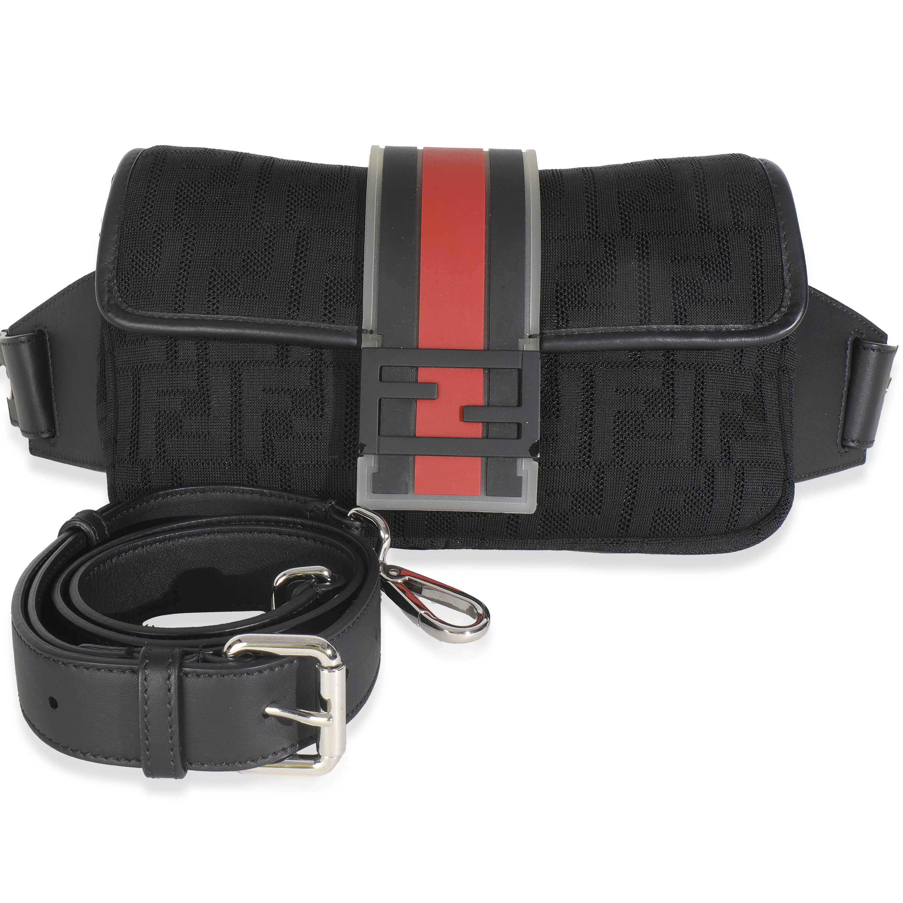 Black Neoprene & Leather Baguette Messenger Bag - Image 9
