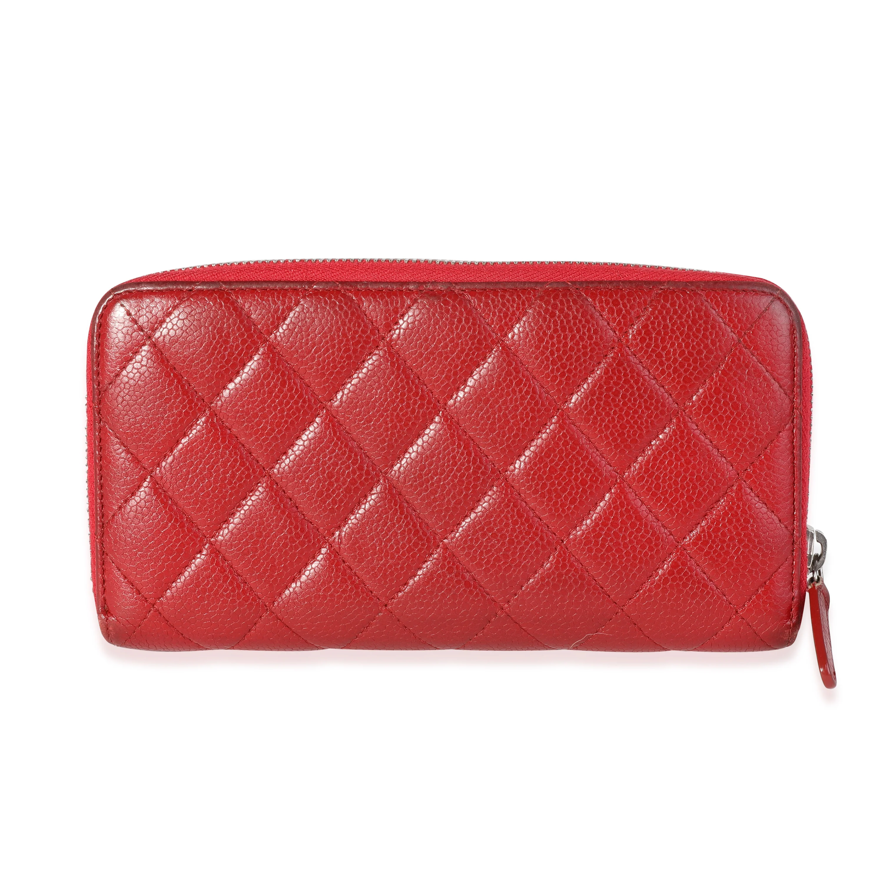 Chanel Red Quilted Caviar L-Gusset Zip-Around Wallet - Image 3
