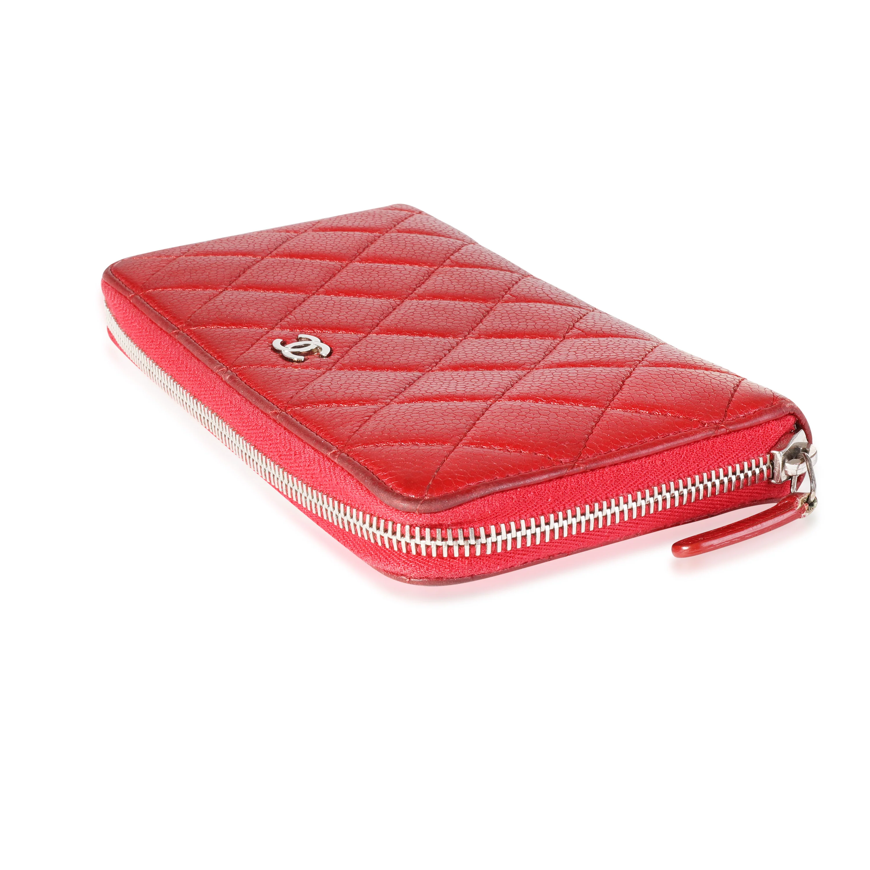 Chanel Red Quilted Caviar L-Gusset Zip-Around Wallet - Image 4