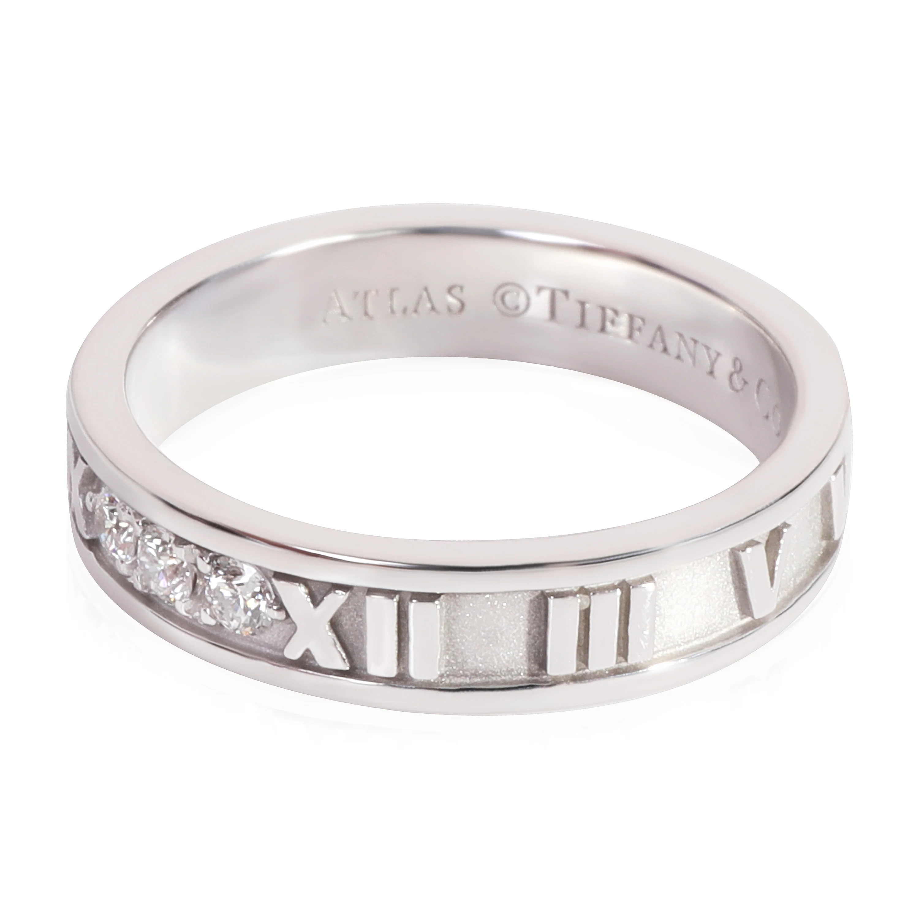 Tiffany & Co. Atlas 4.2 mm Wide 3 Diamond Ring in 18K White Gold 0.19 CTW - Image 2